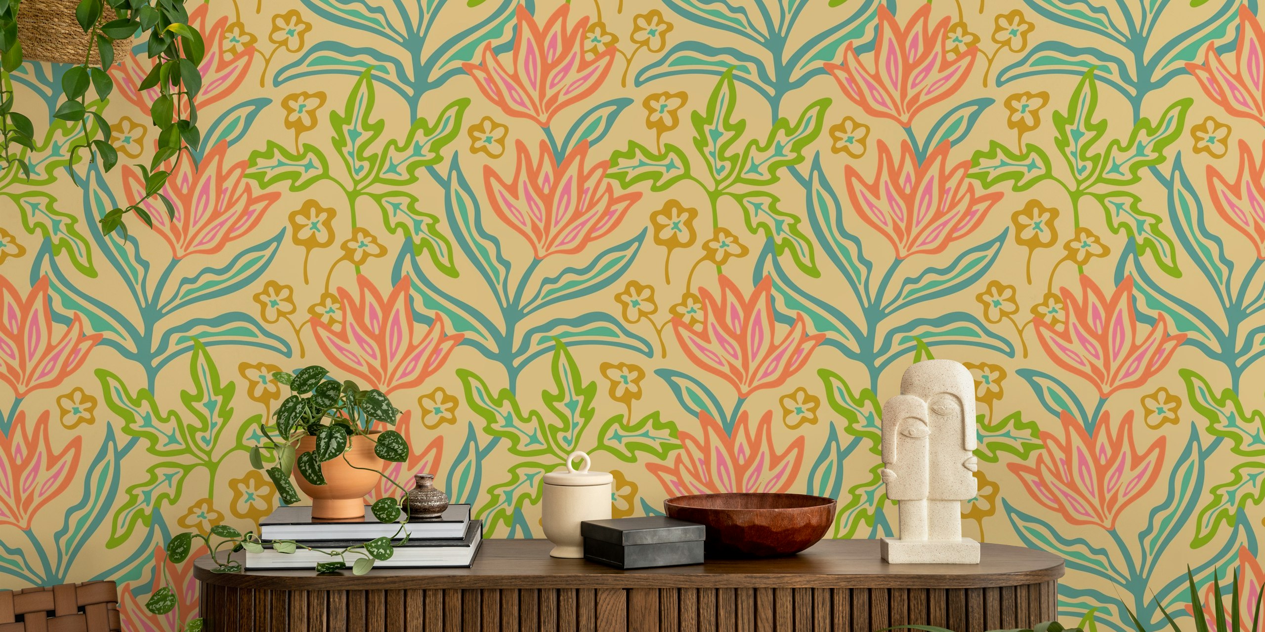 Bella Retro Vintage Floral ταπετσαρία σε ένα δωμάτιο