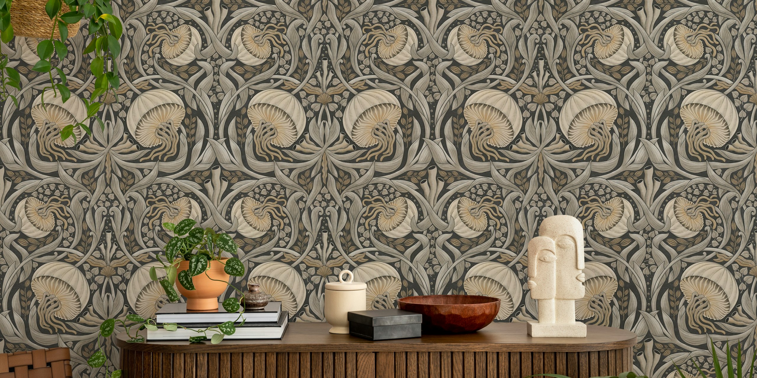 William Morris jellyfish wallpaper in a room