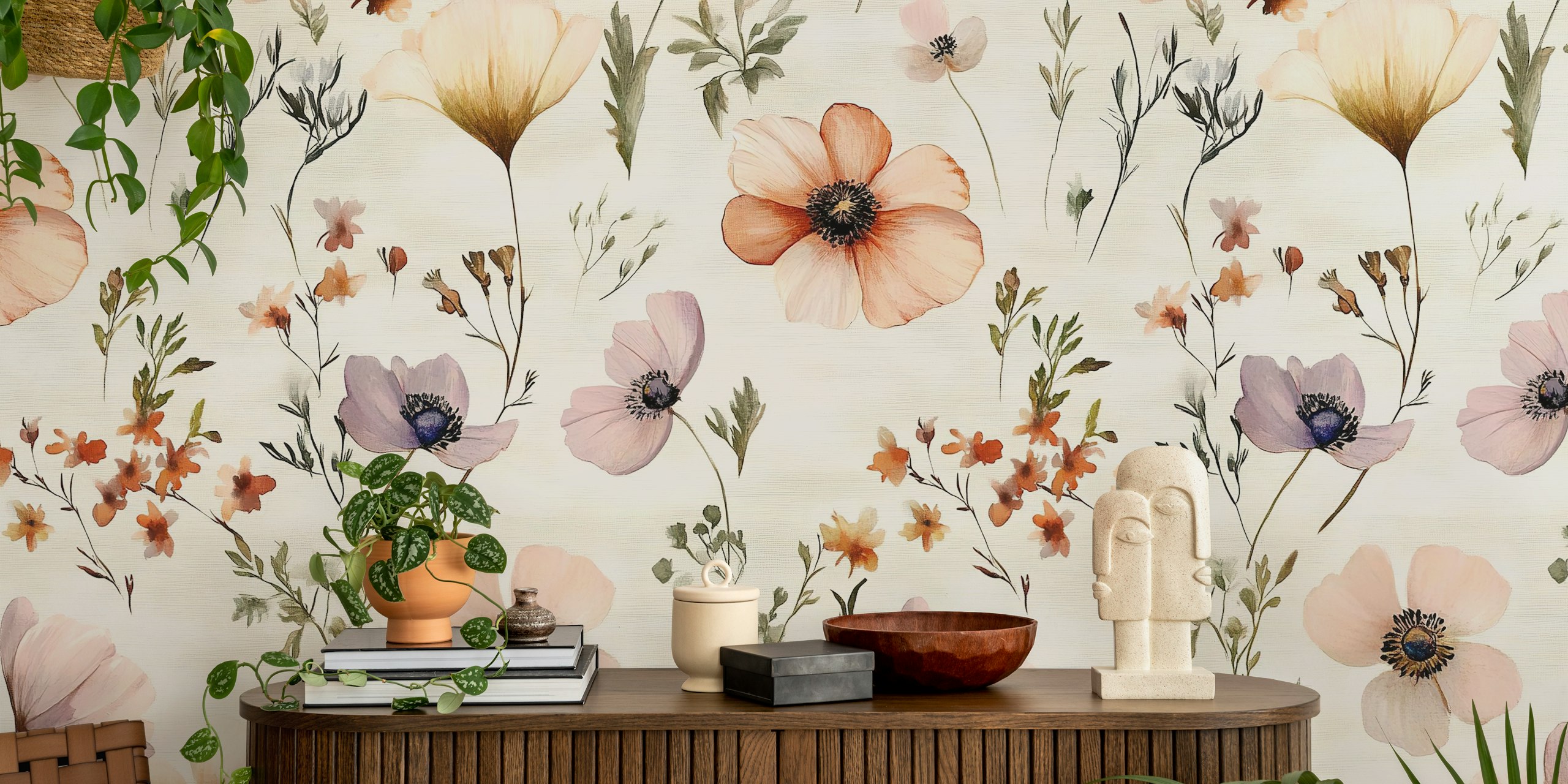 Collected Dry Flowers wallpaper in a room
