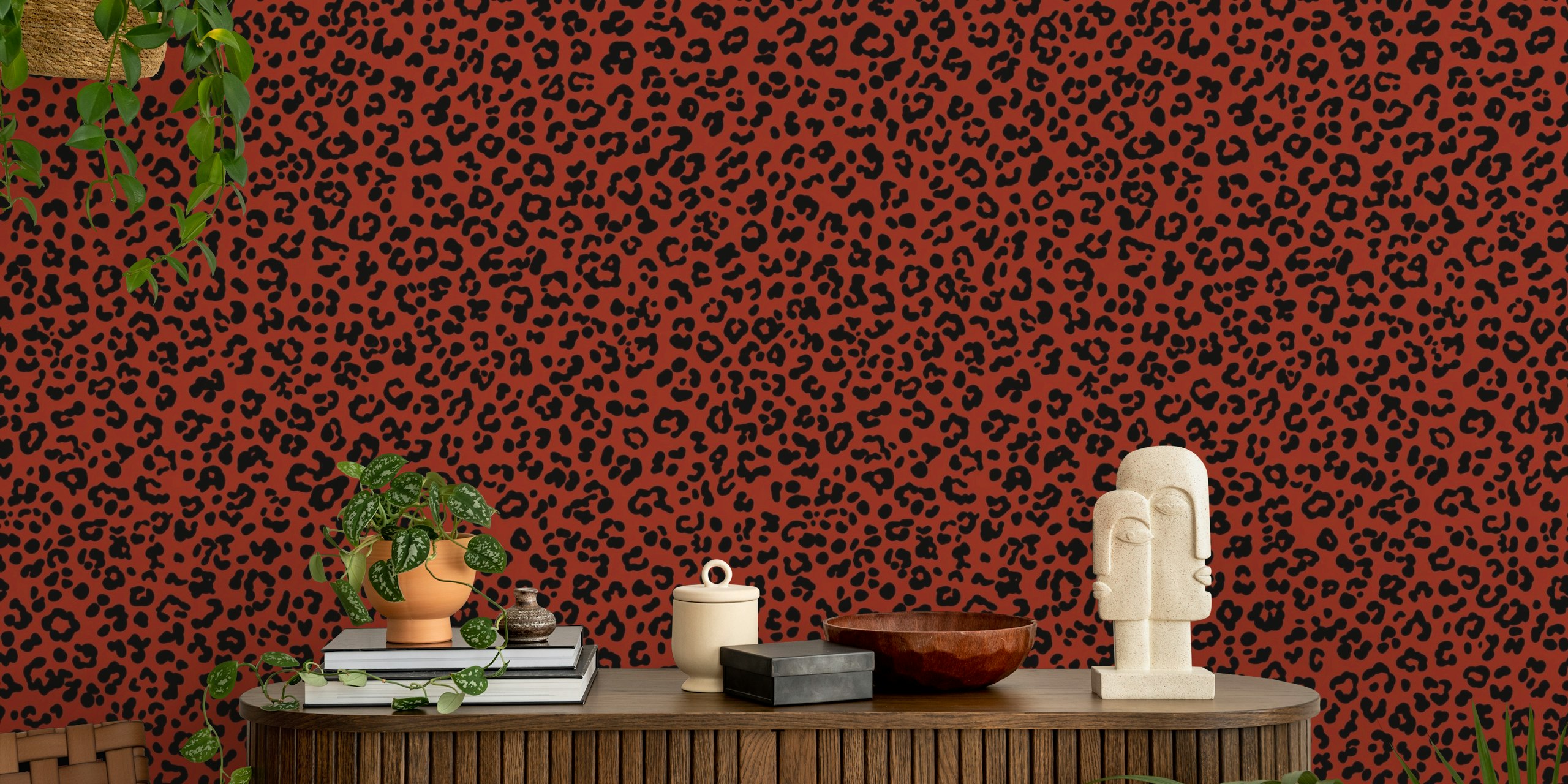 Crimson Wild Feline Texture tapetti huoneessa