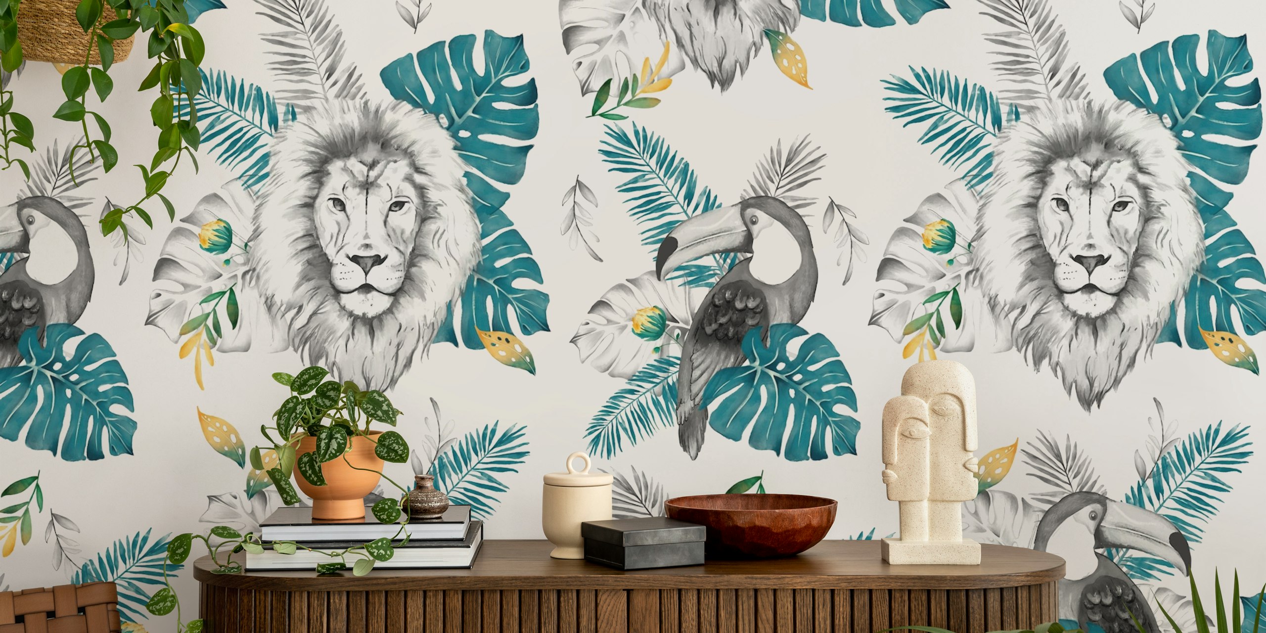 Papel de parede Black & White Jungle em um quarto