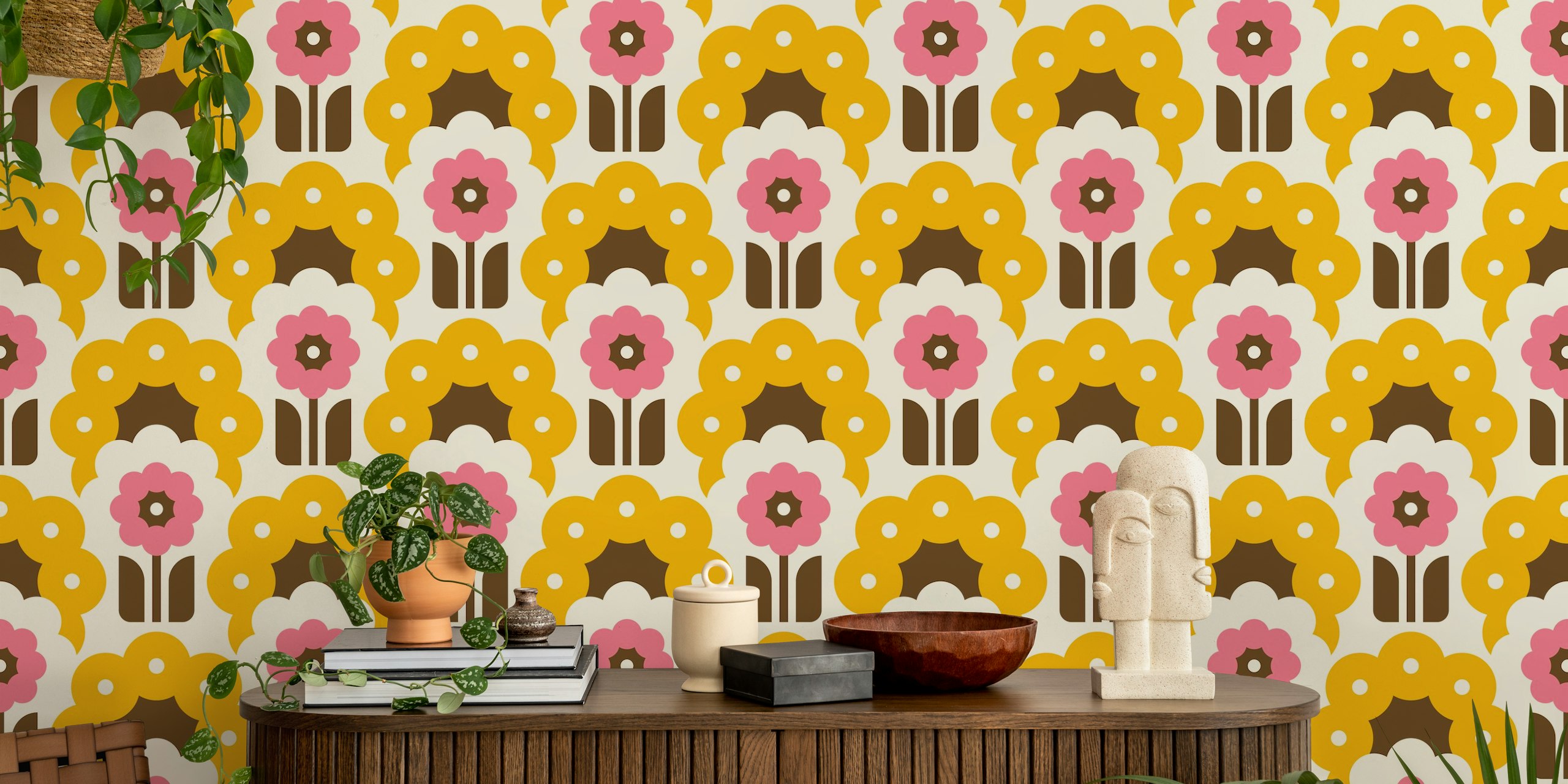 Tapeta Retro Daisy Flowers v pokoji