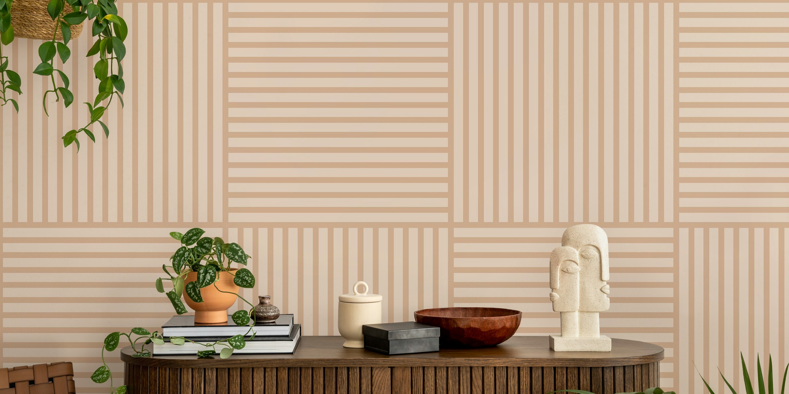 Papel de parede Japandi Natural Stripes em um quarto