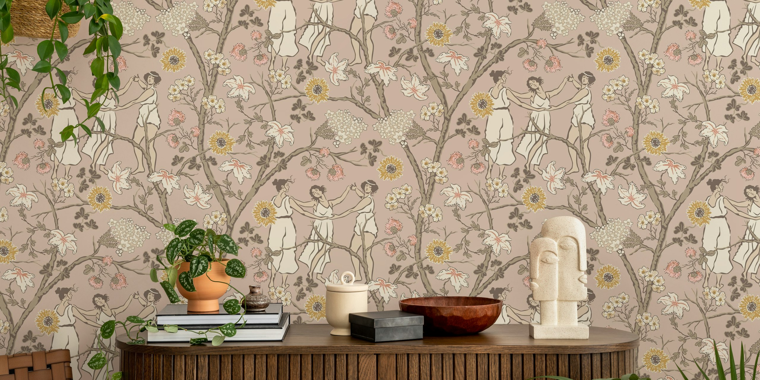 Midsunner dance on mauve papel pintado en una habitación