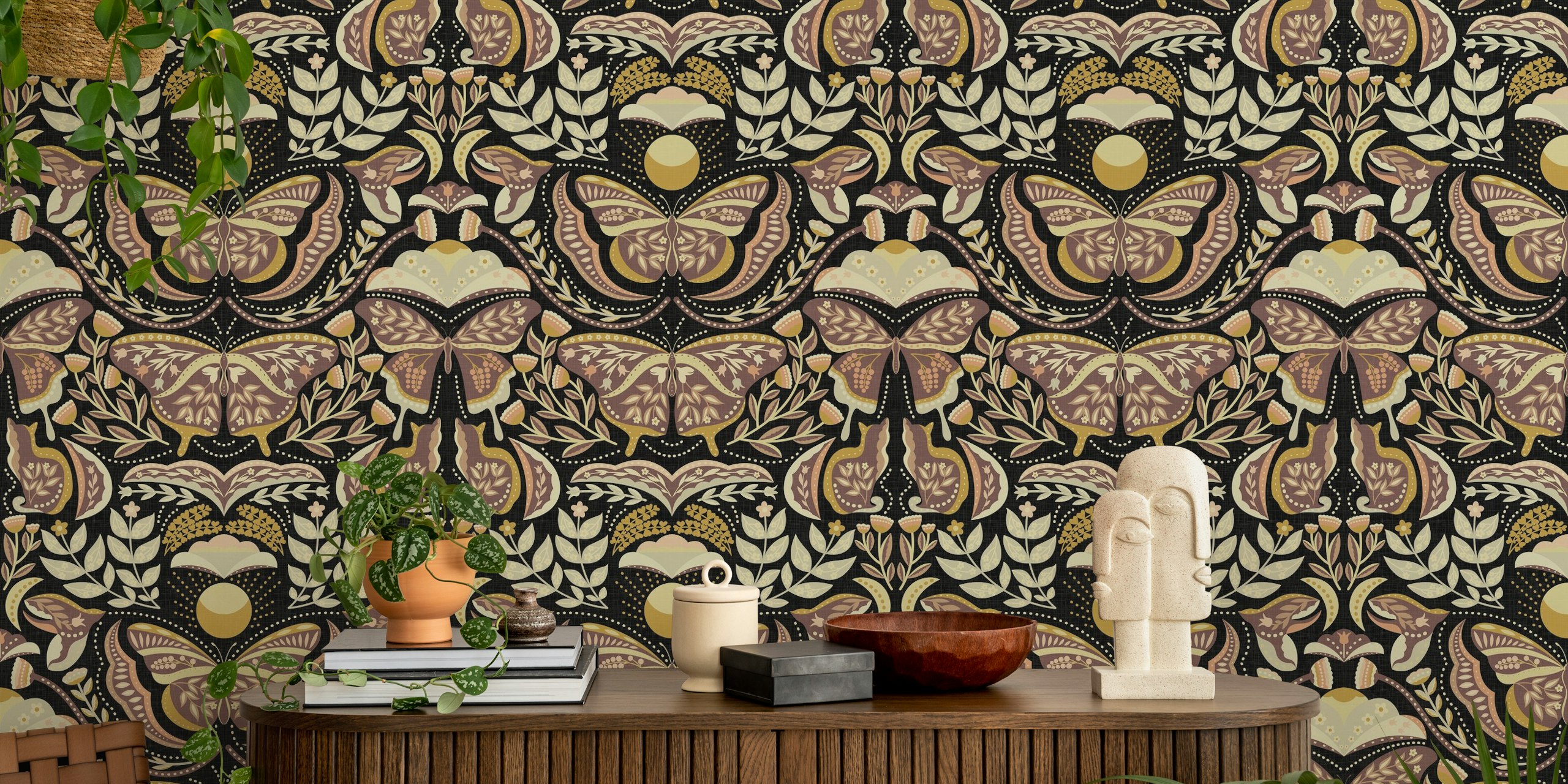 Bohemian butterflies and flowers tapet i ett rum