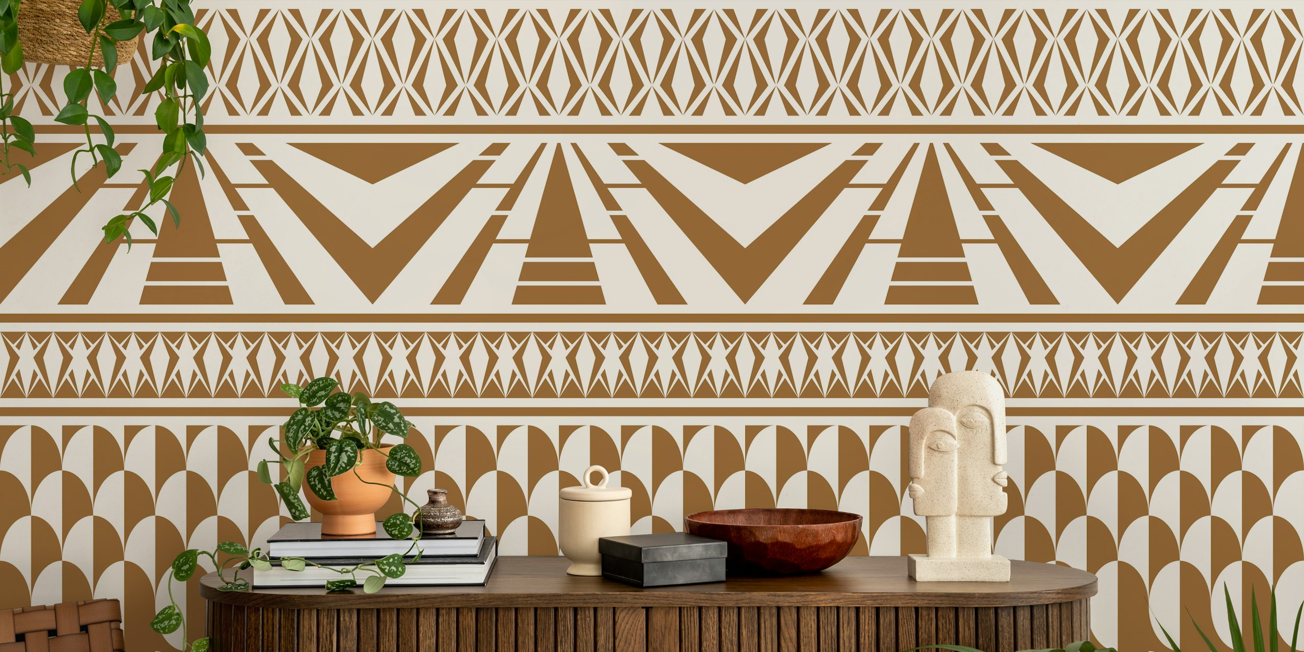 Minimalist art deco geometric brown wallpaper