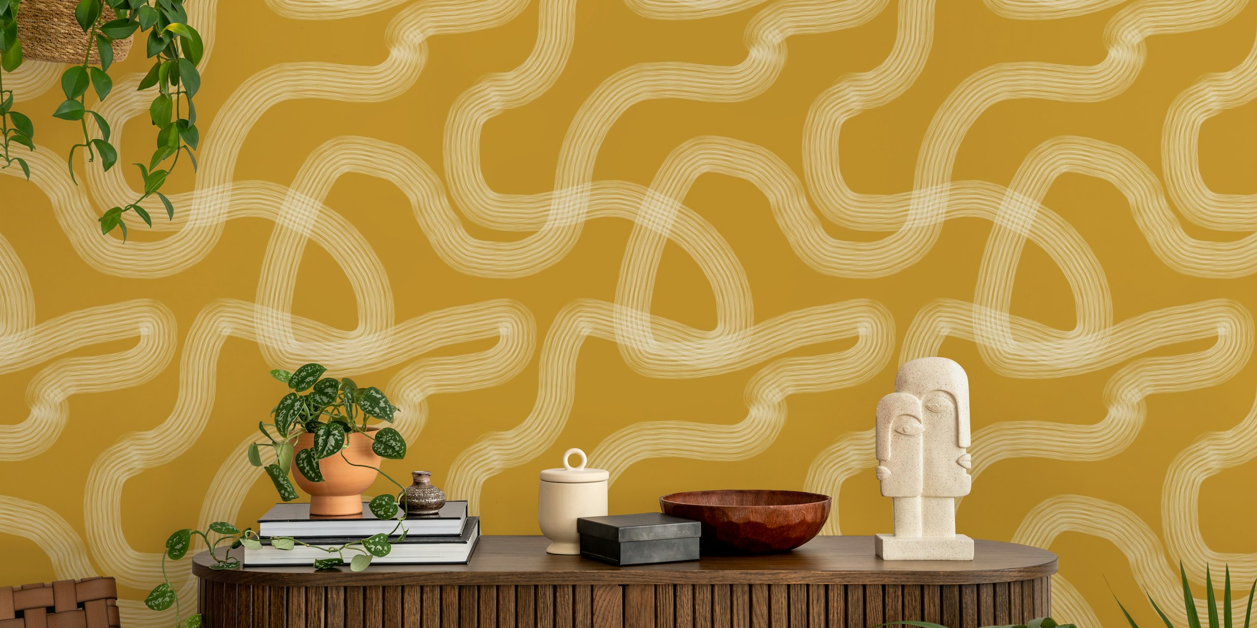 Zen Garden Mustard wallpaper in a room