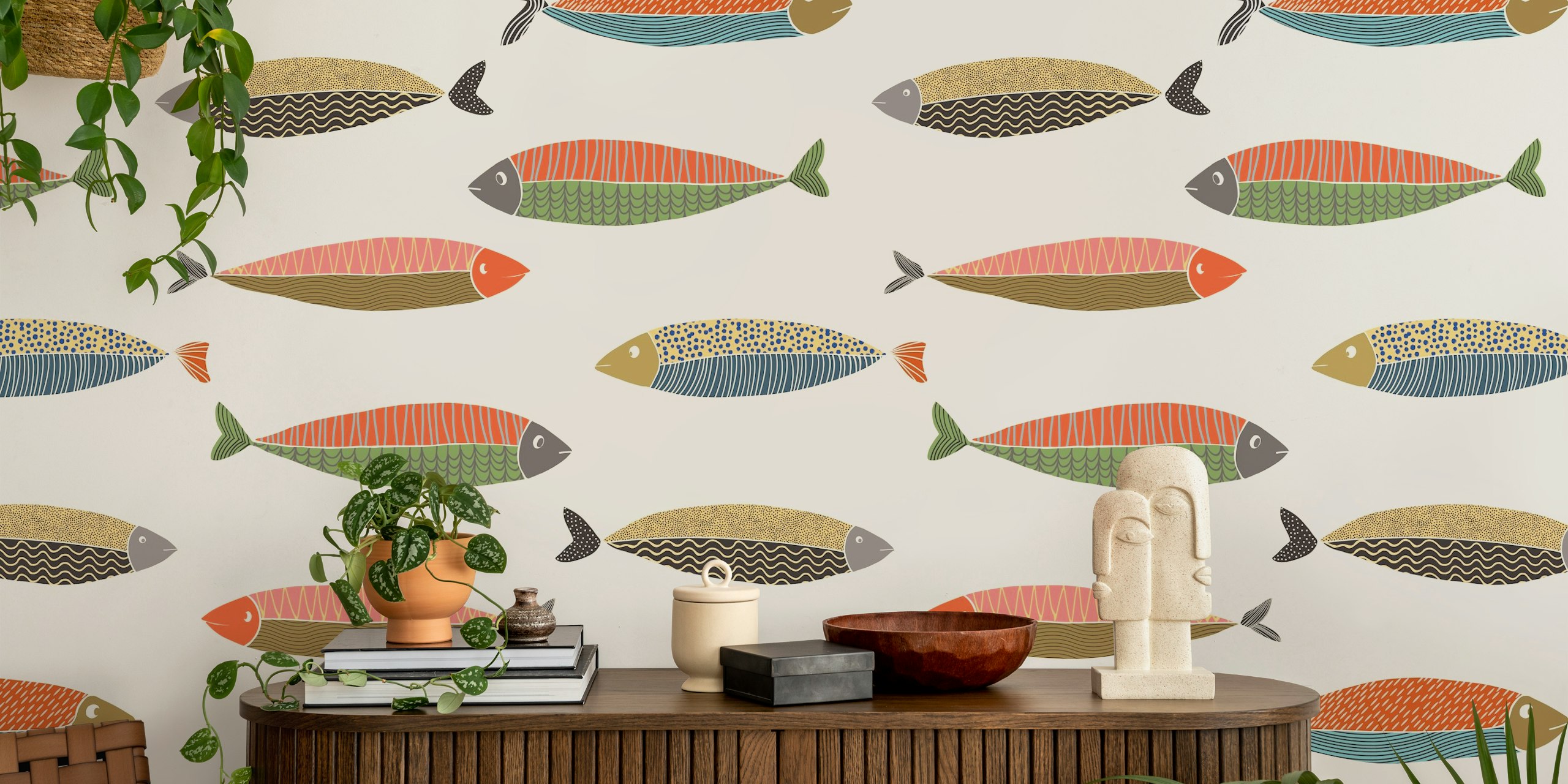 Colorful Fish Parade wallpaper in a room