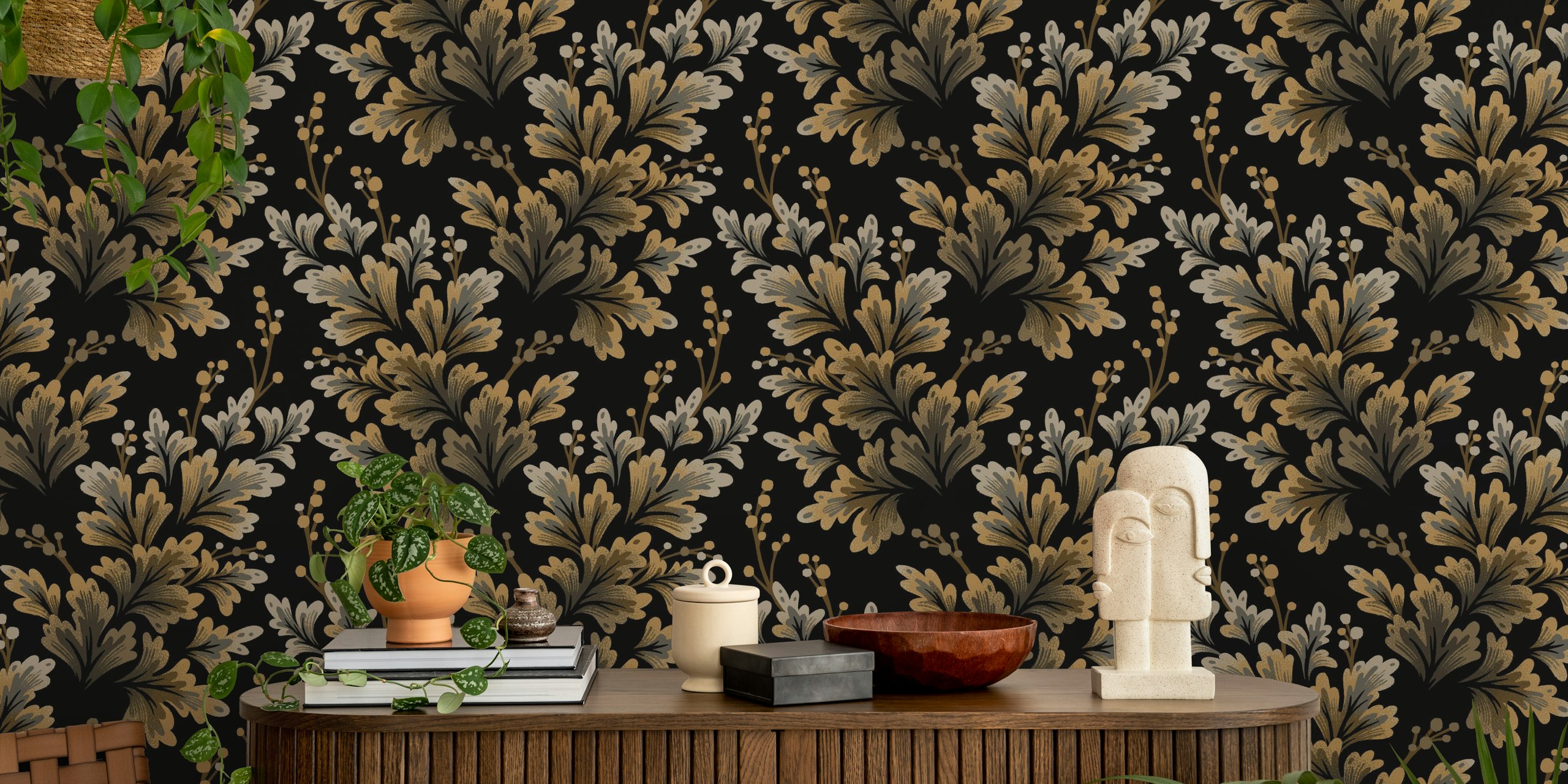 Frilled Foliage wallpaper in a stylish room