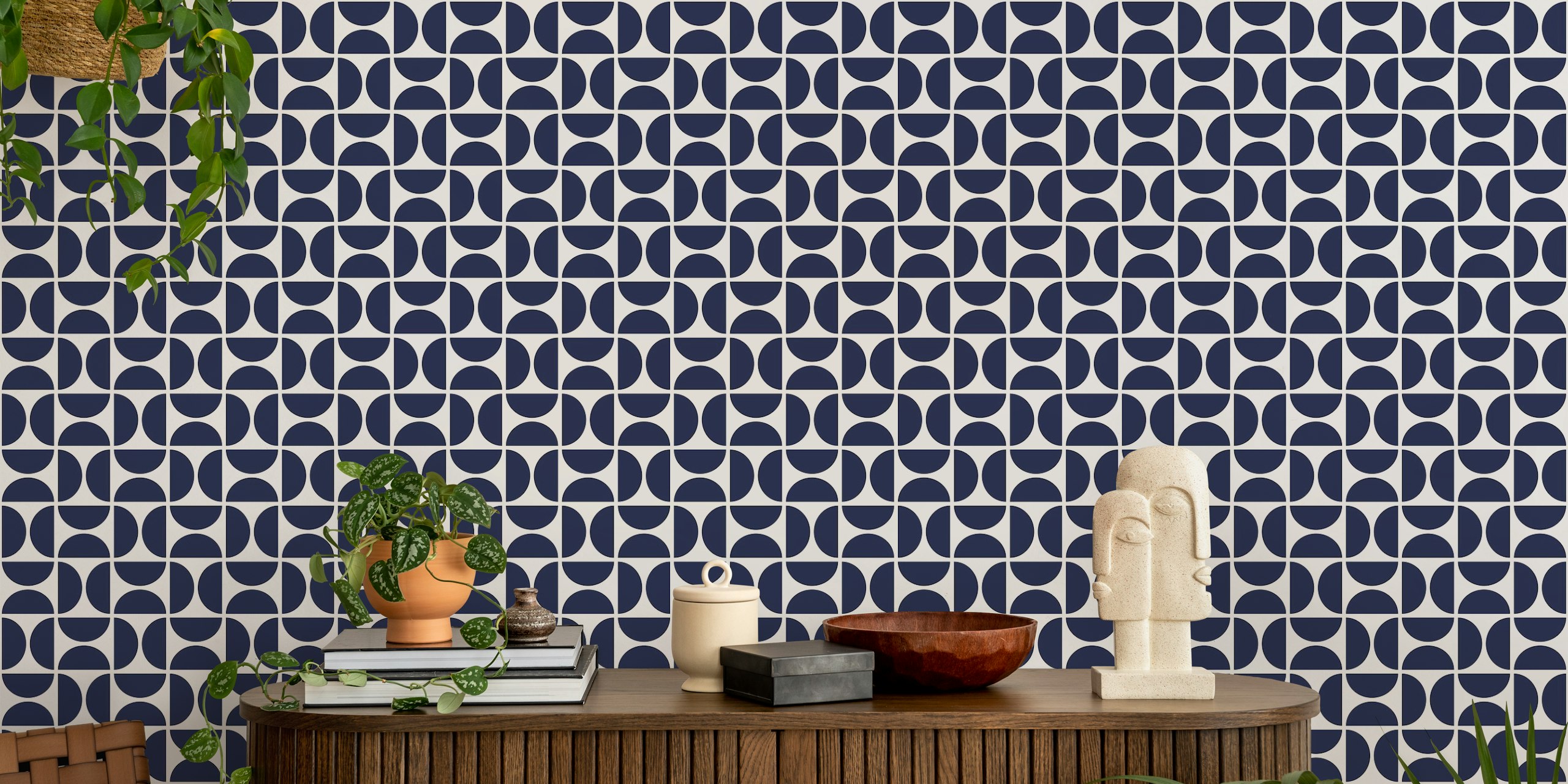 Geometric navy blue blocks on white background wallpaper
