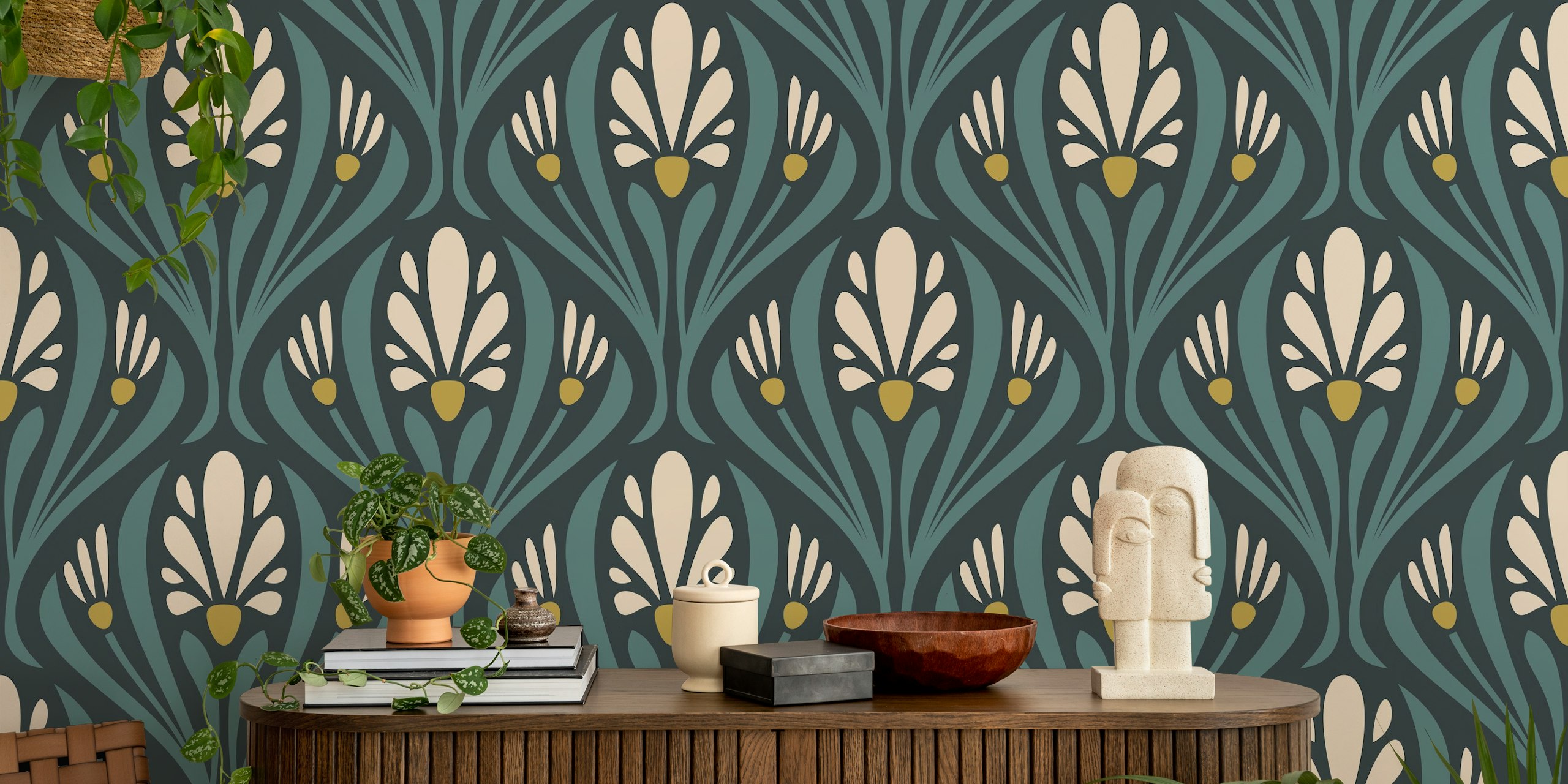 Art Nouveau Floral wallpaper in a stylish room