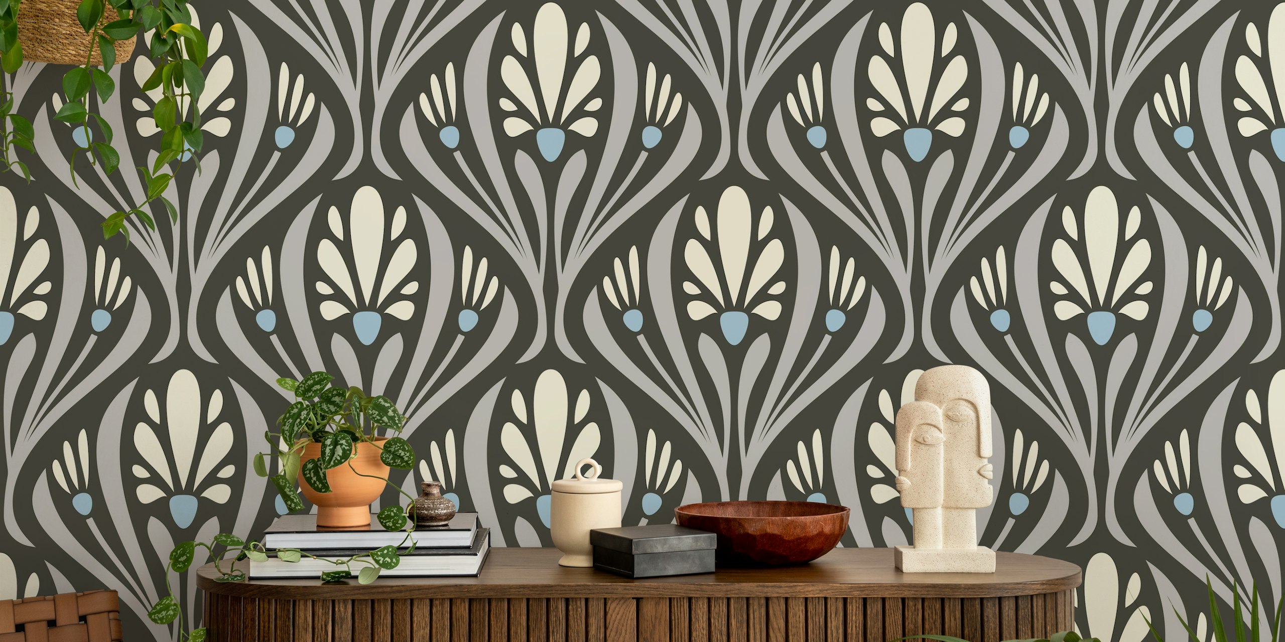 Art Nouveau Floral wallpaper in a room setting