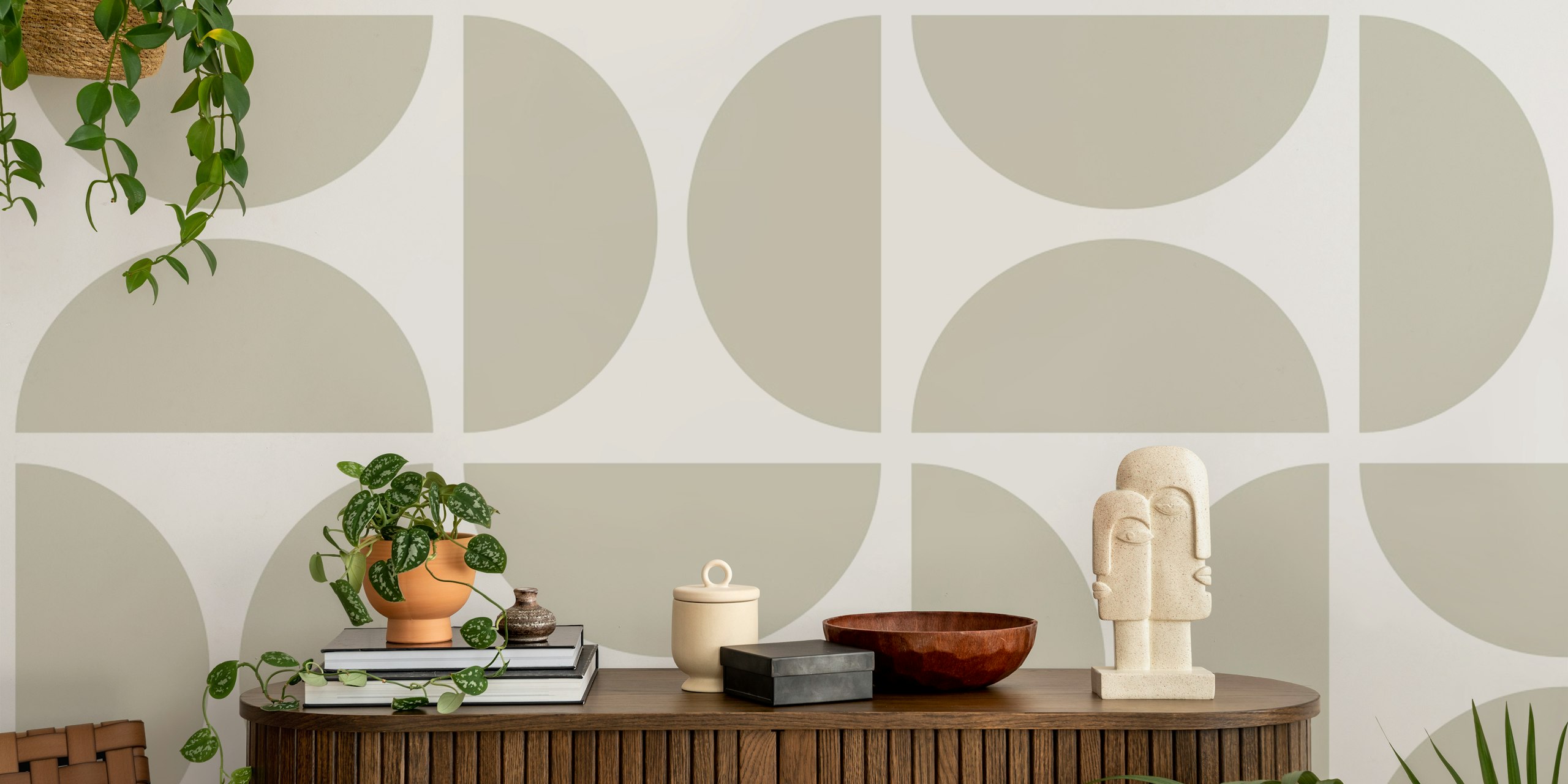 Muted geometric circles in soft beige wallpaper