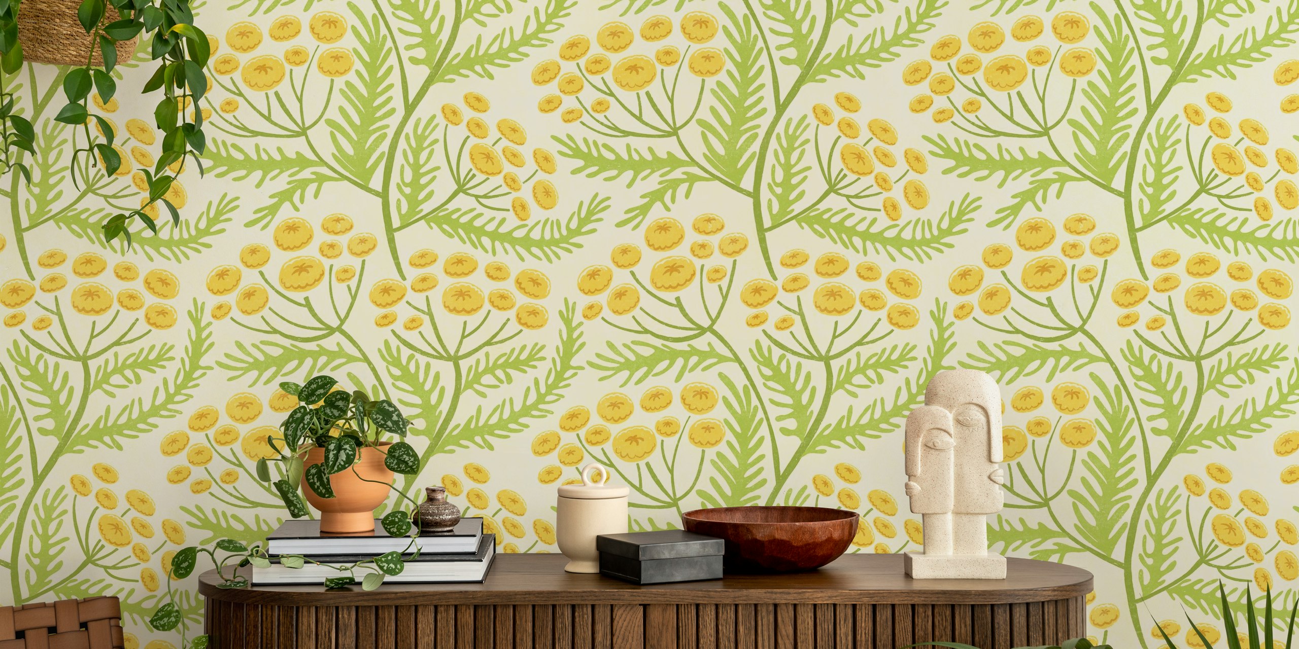 Tansy Block Print Floral tapet i ett rum