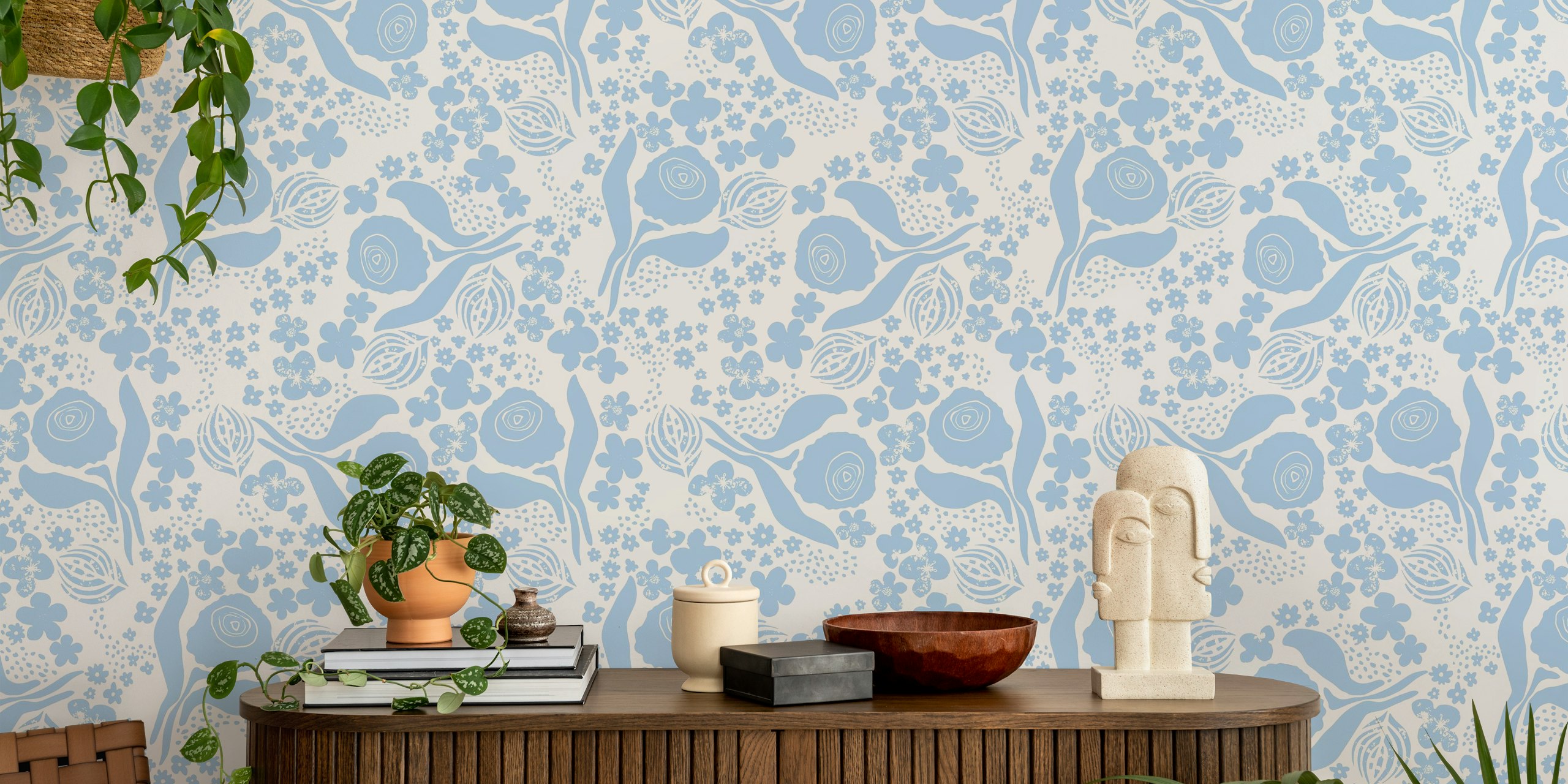 Soft Blue Floral Dance wallpaper design