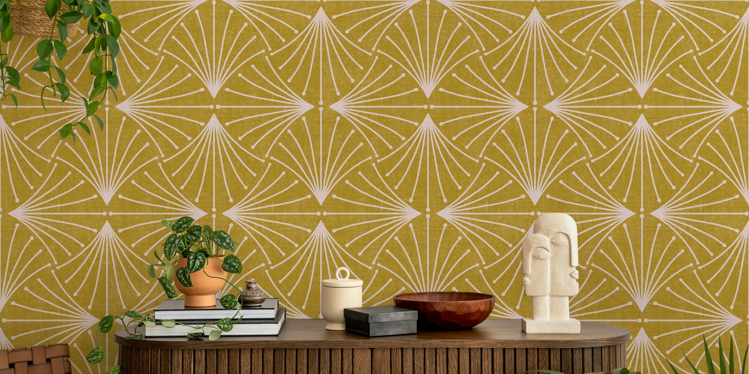 Libby gold wallpaper in a room setting