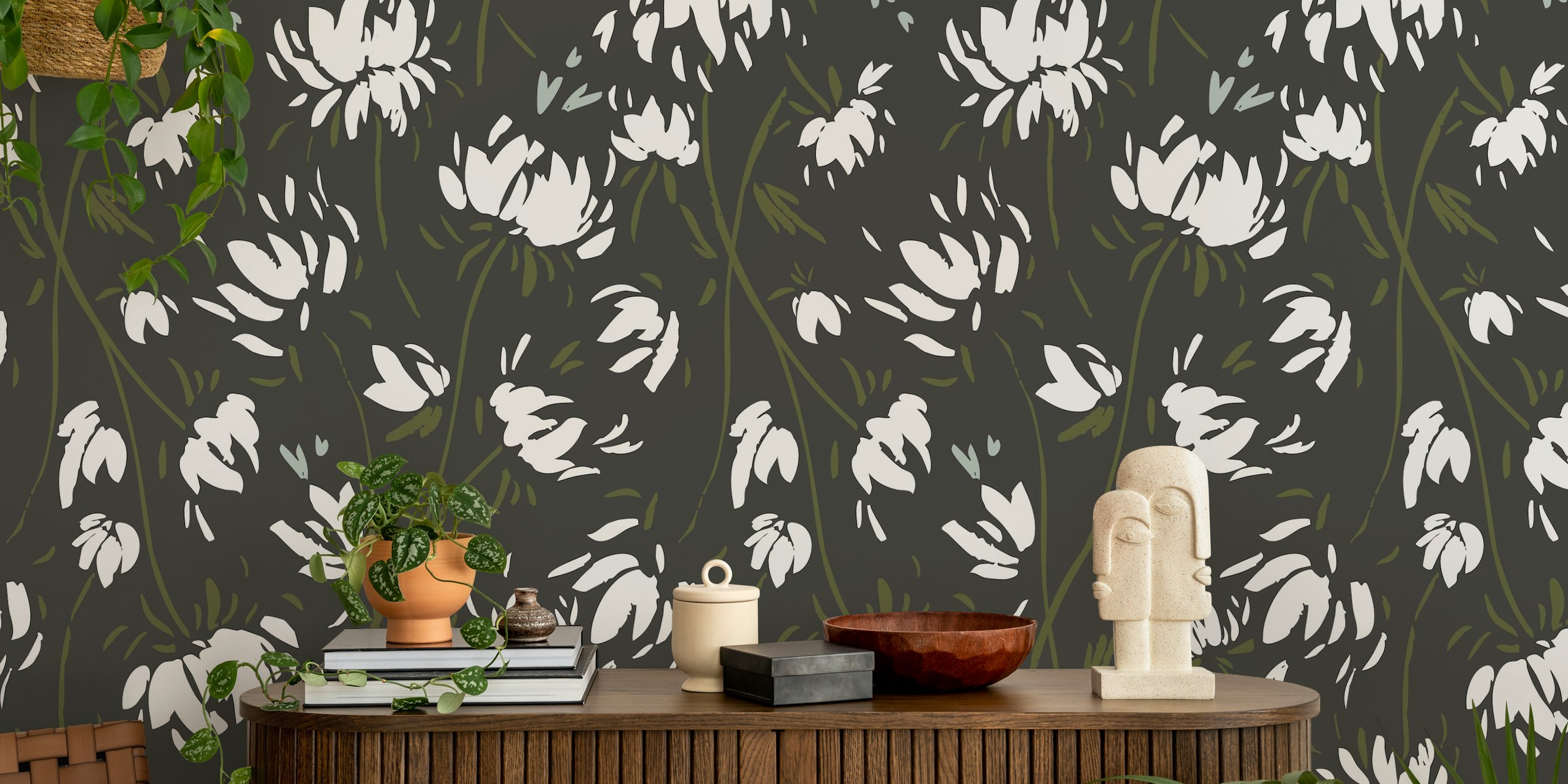 Vintage Floral Vines Black ταπετσαρία