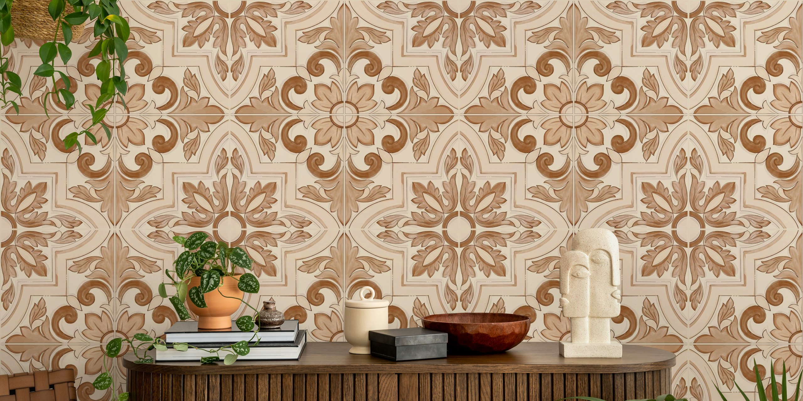 Design de papier peint Italian Tiles Terracotta dans une pièce