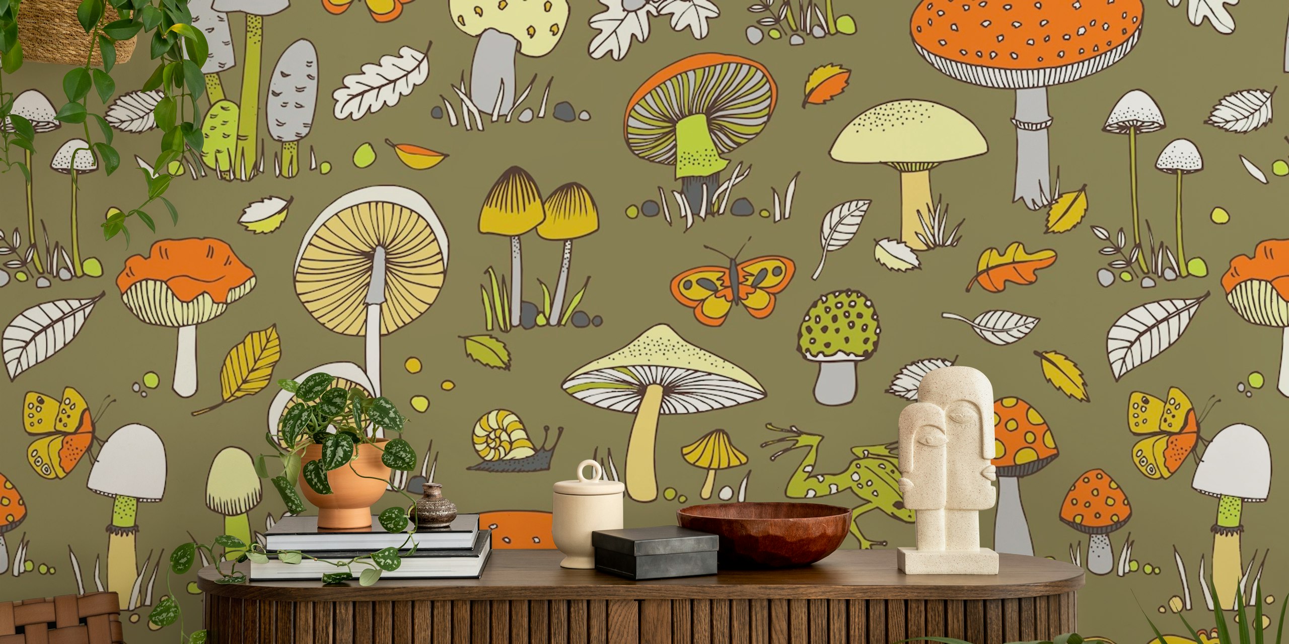 70s Mushrooms Retro Wallpaper in Room
