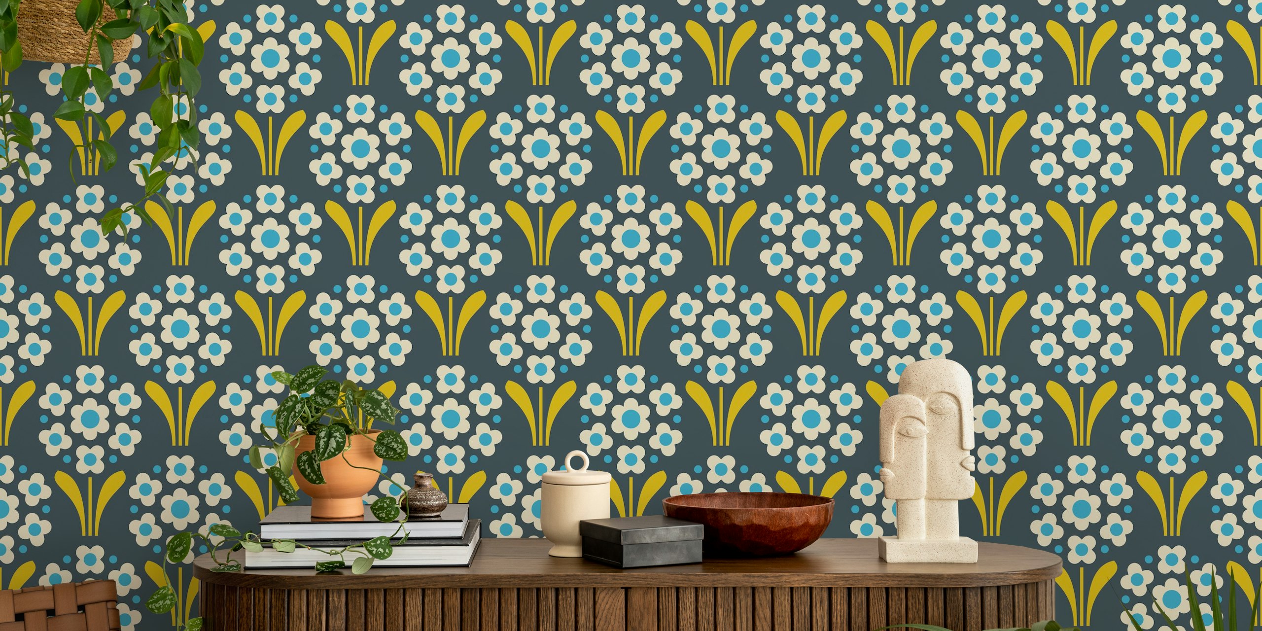 Groovy Daisy Delight wallpaper i et rum