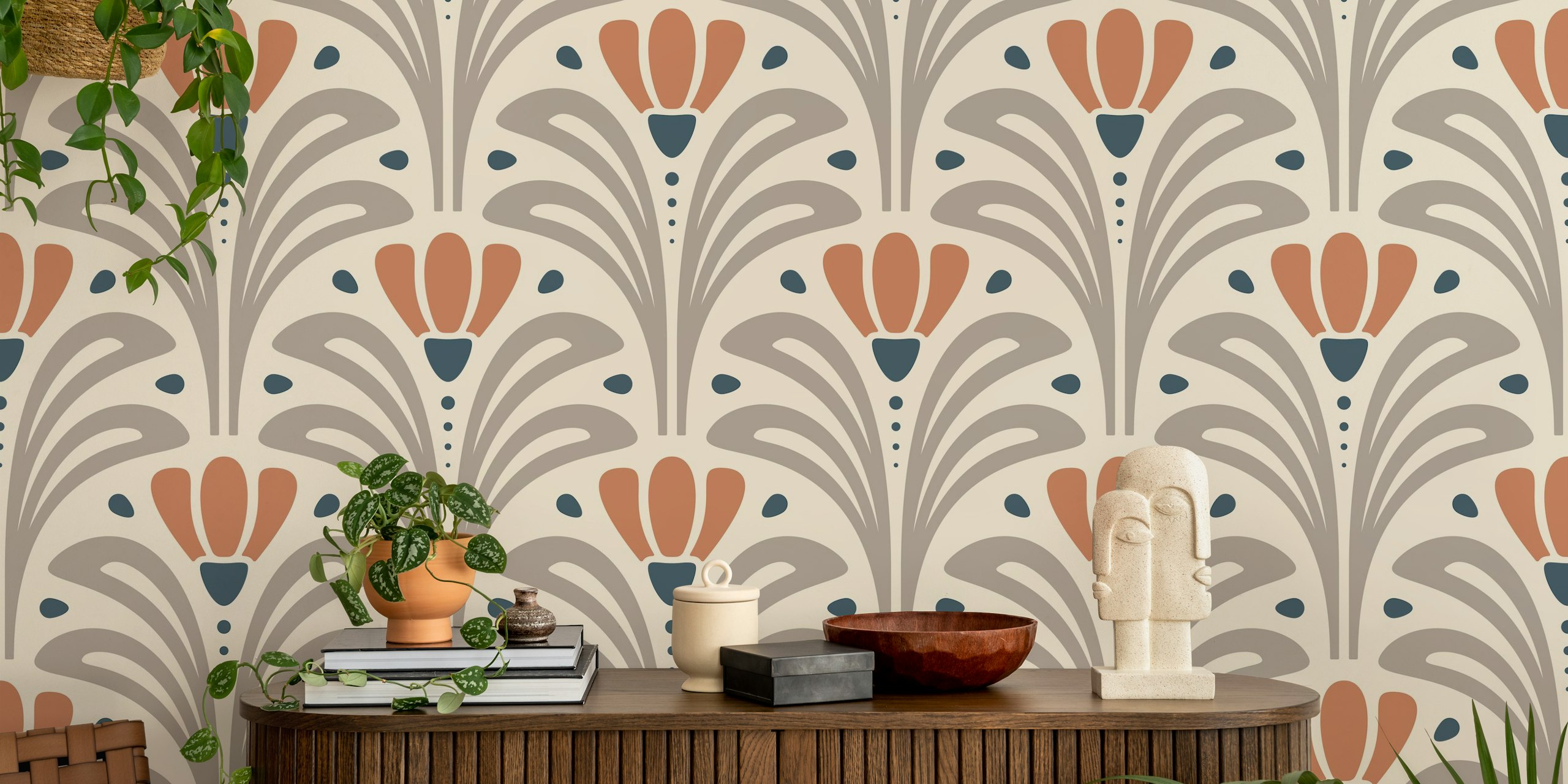 Mid-Century flower wallpaper in a room