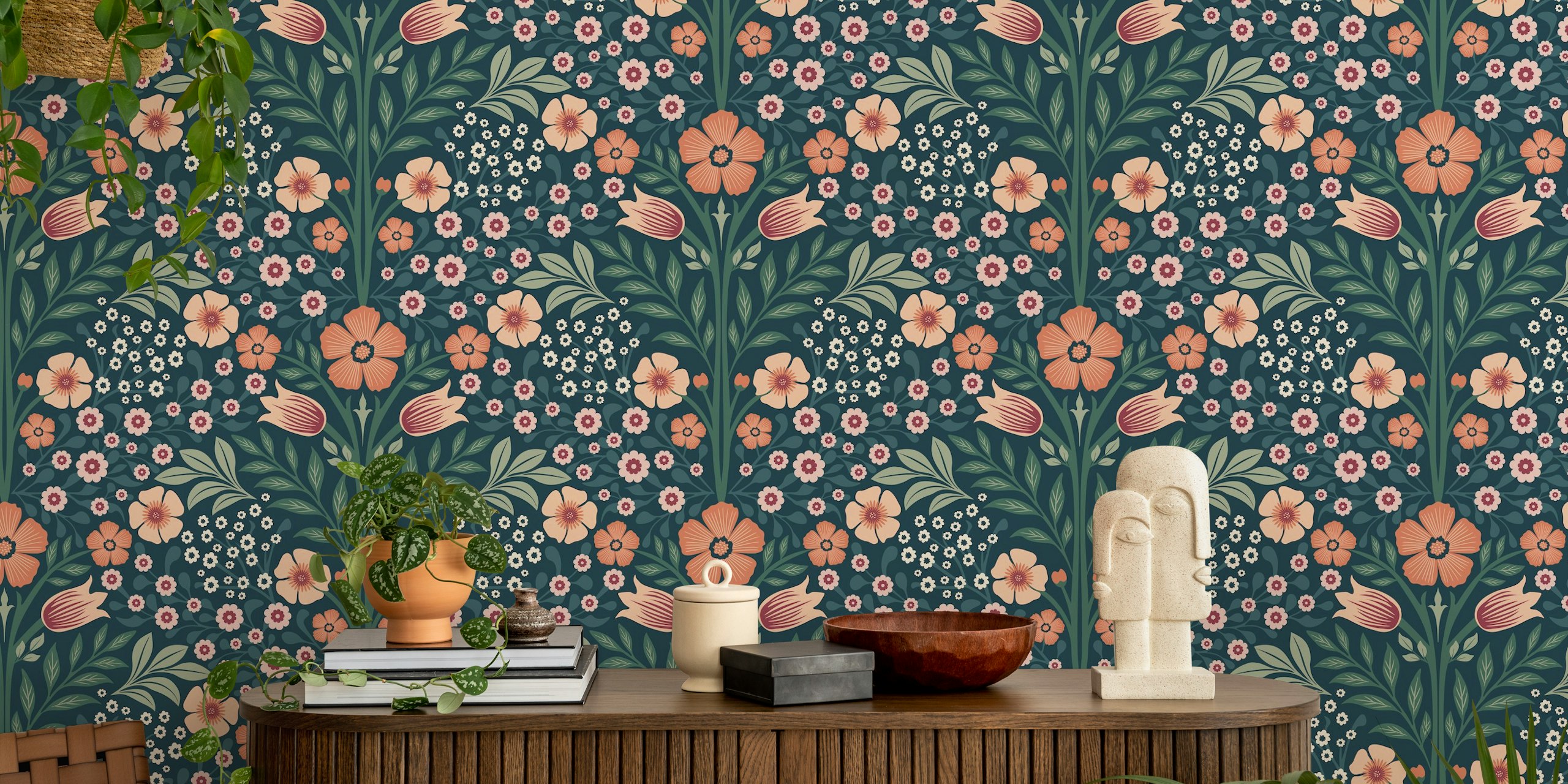 Art Nouveau Botanical Midnight Bloom ταπετσαρία στο δωμάτιο