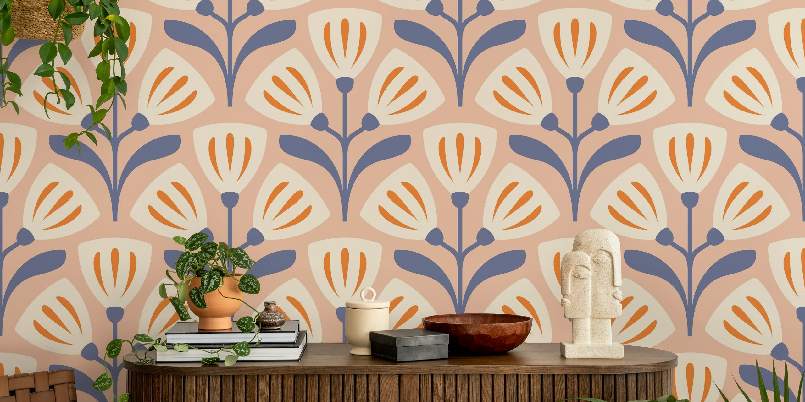 Vintage Bellflower wallpaper in a room