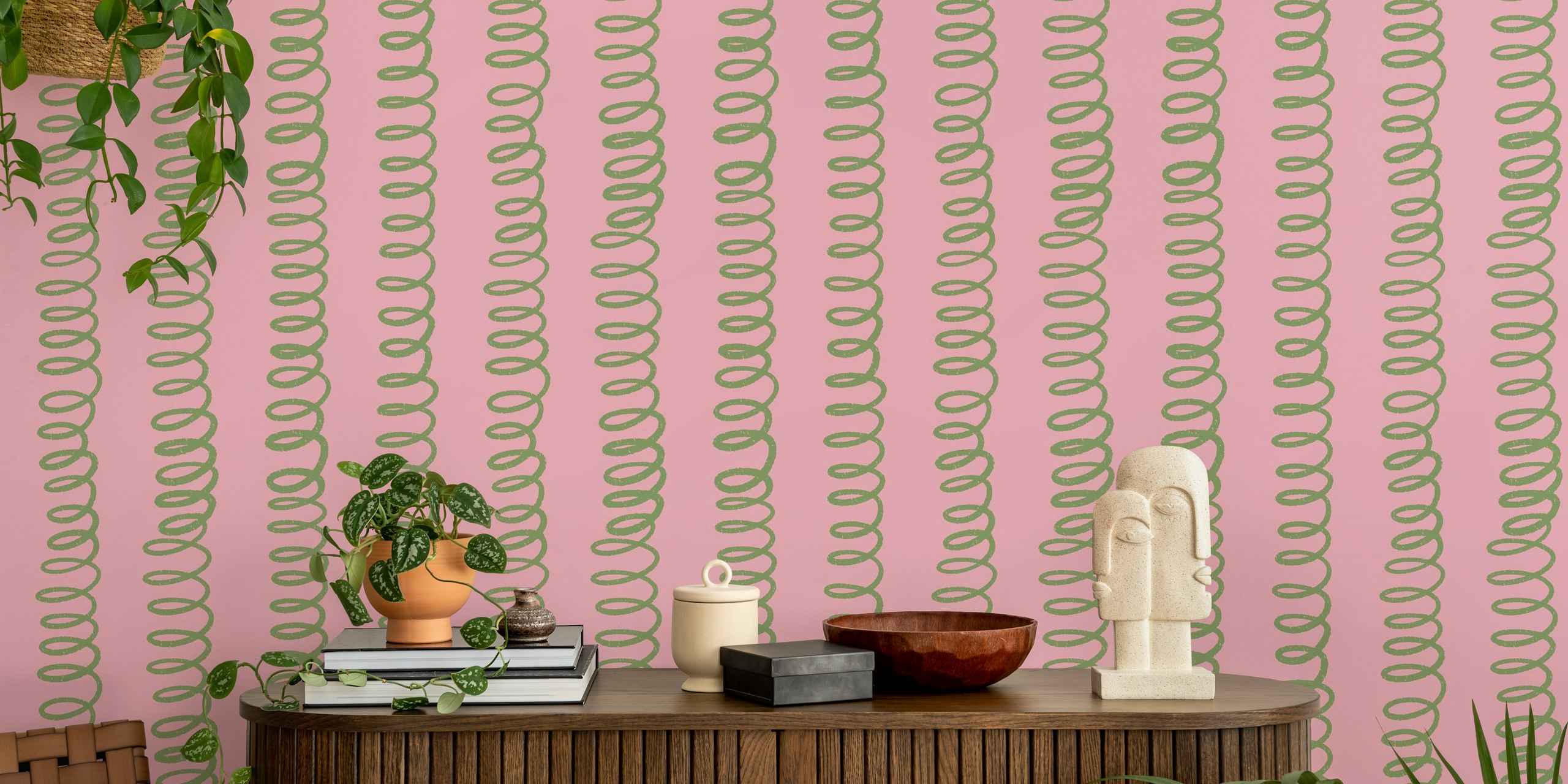 Pink and green loops funky wallpaper design