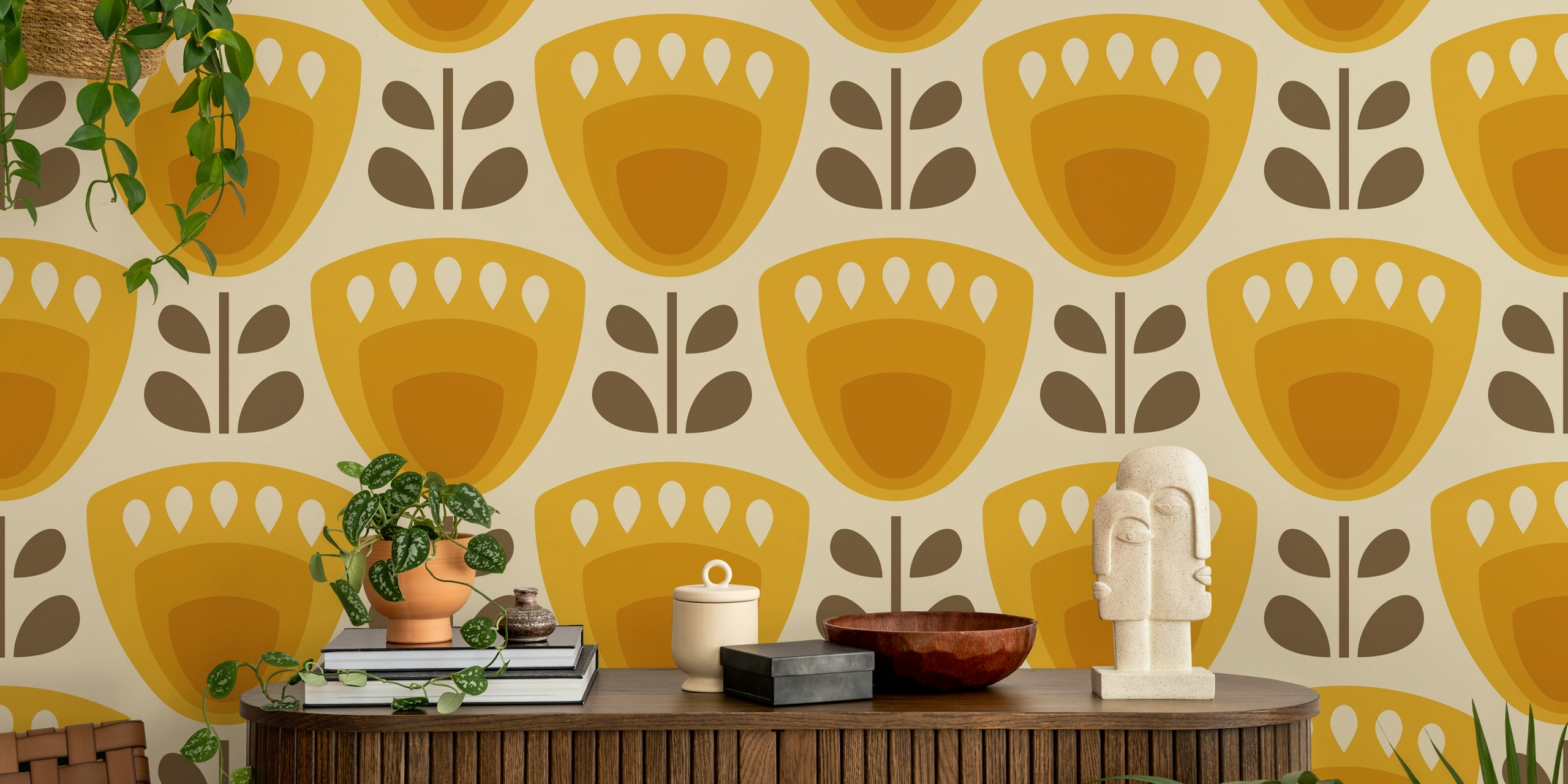 Mid-Century Tulips in Orange tapeta u sobi