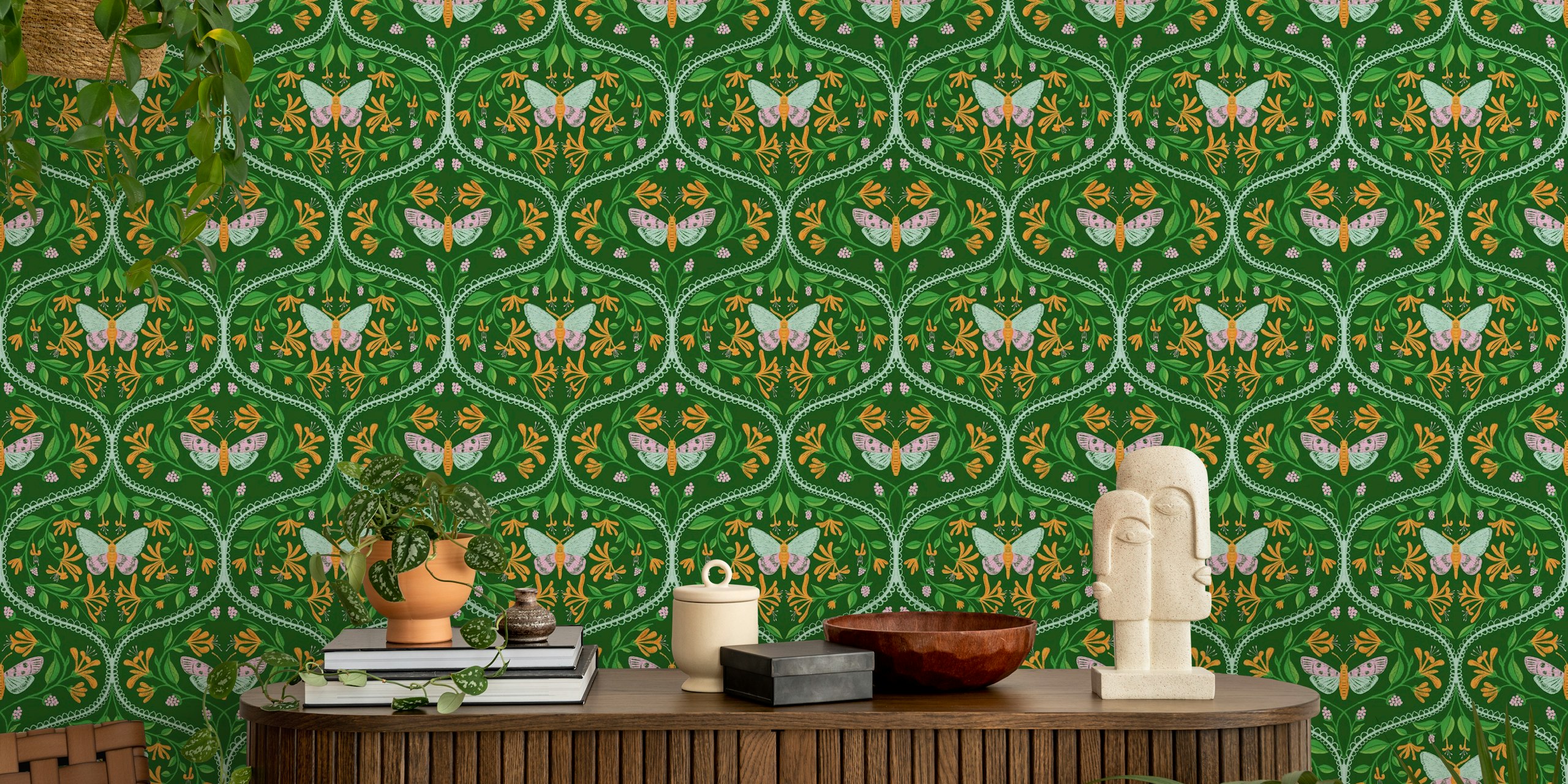 Botanical Moth Bliss wallpaper in a room