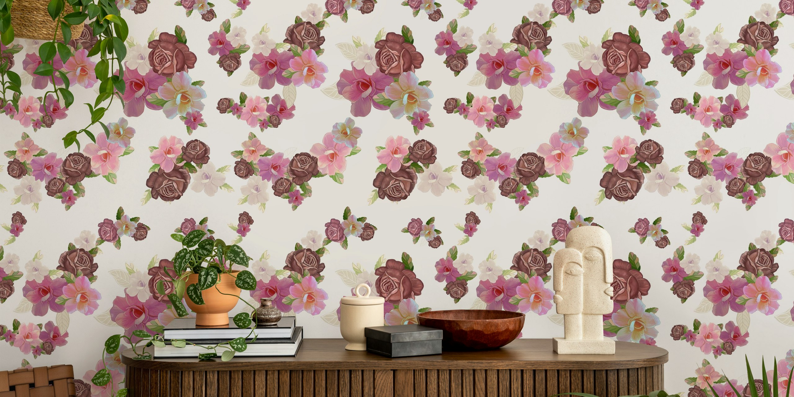 Elegant Floral Blooms wallpaper in a room
