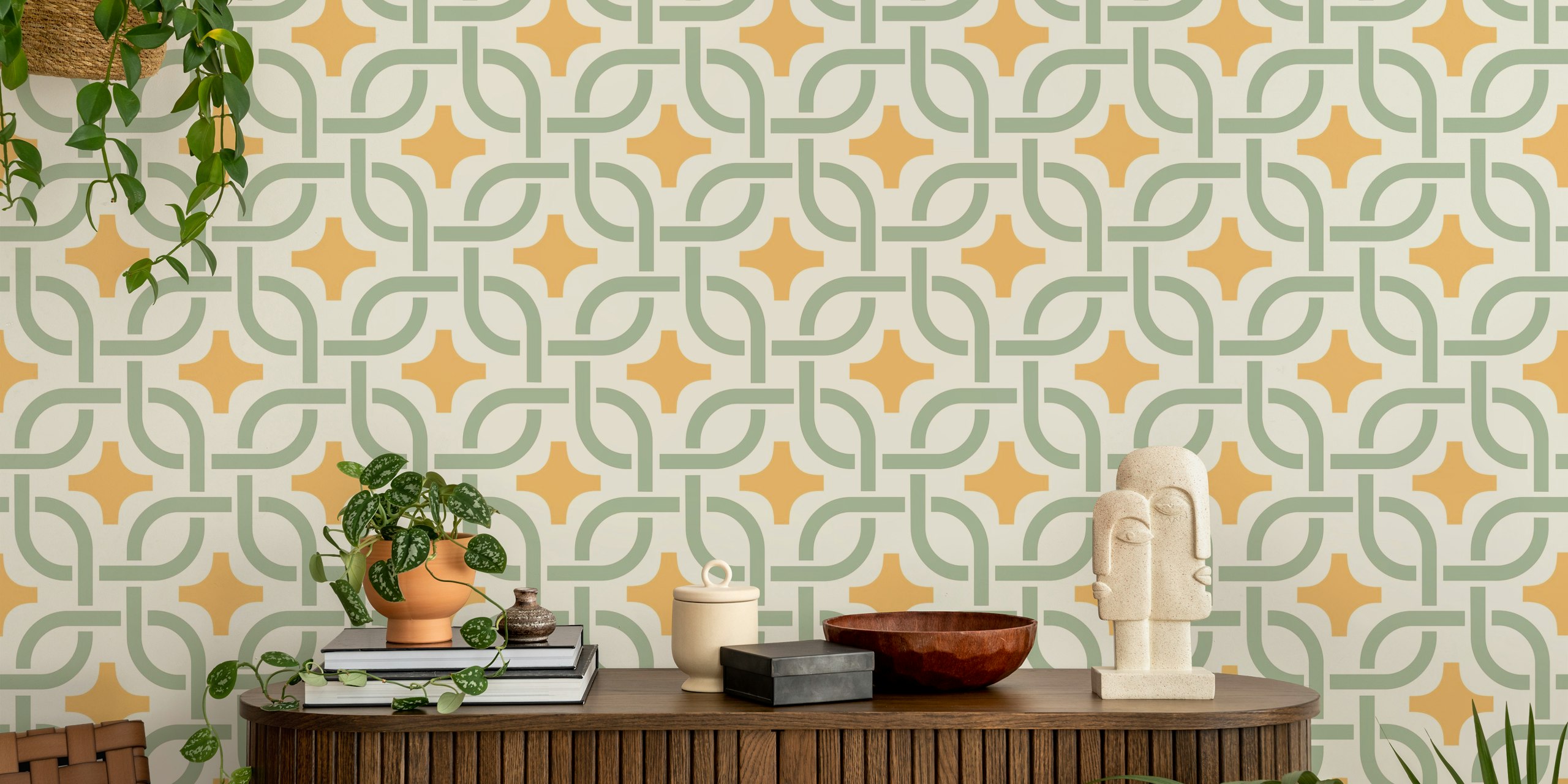 Lissabon intertwined ornaments wallpaper in room