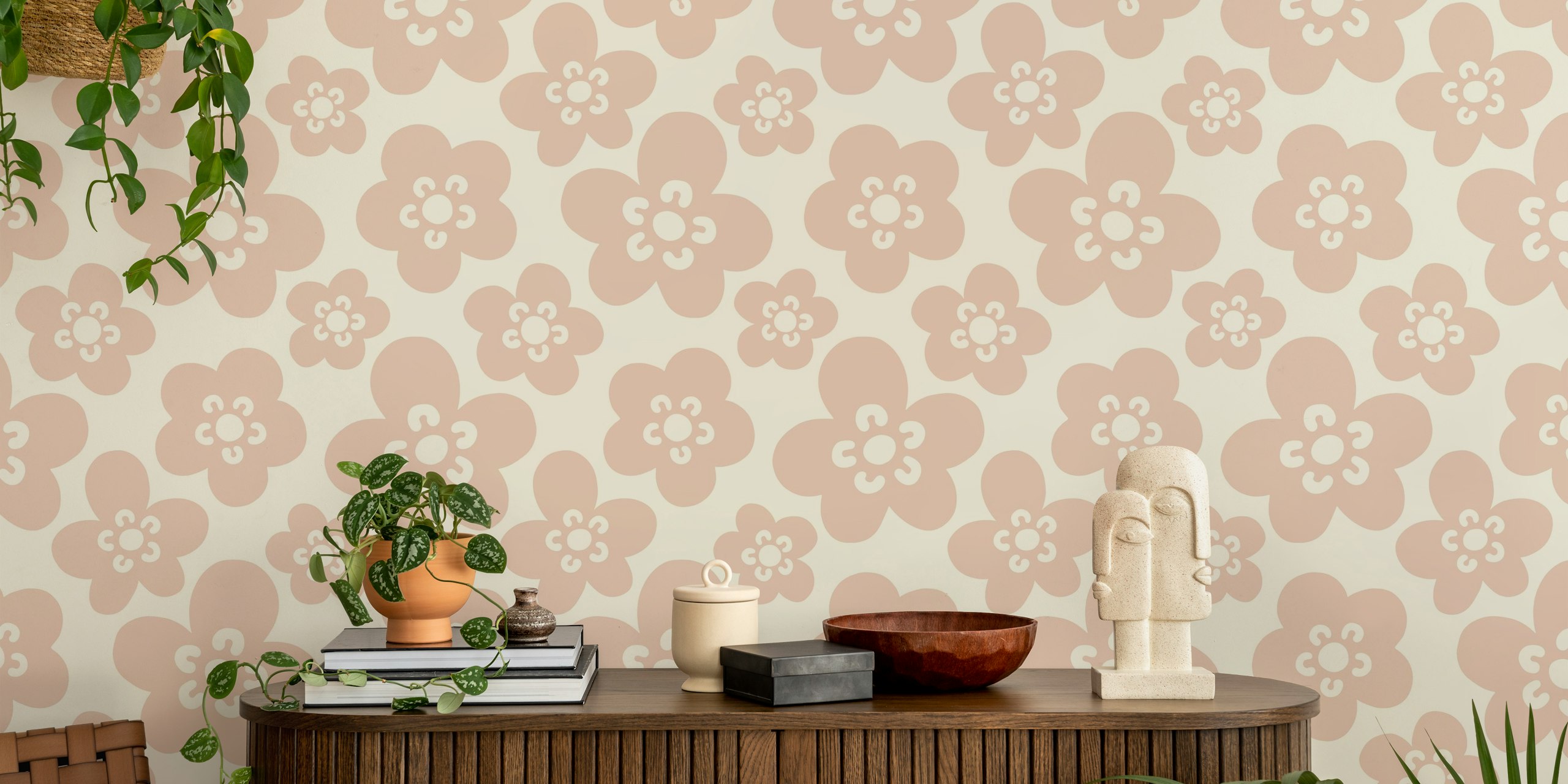 Mimi Scandi Flowers cream wallpaper in a room