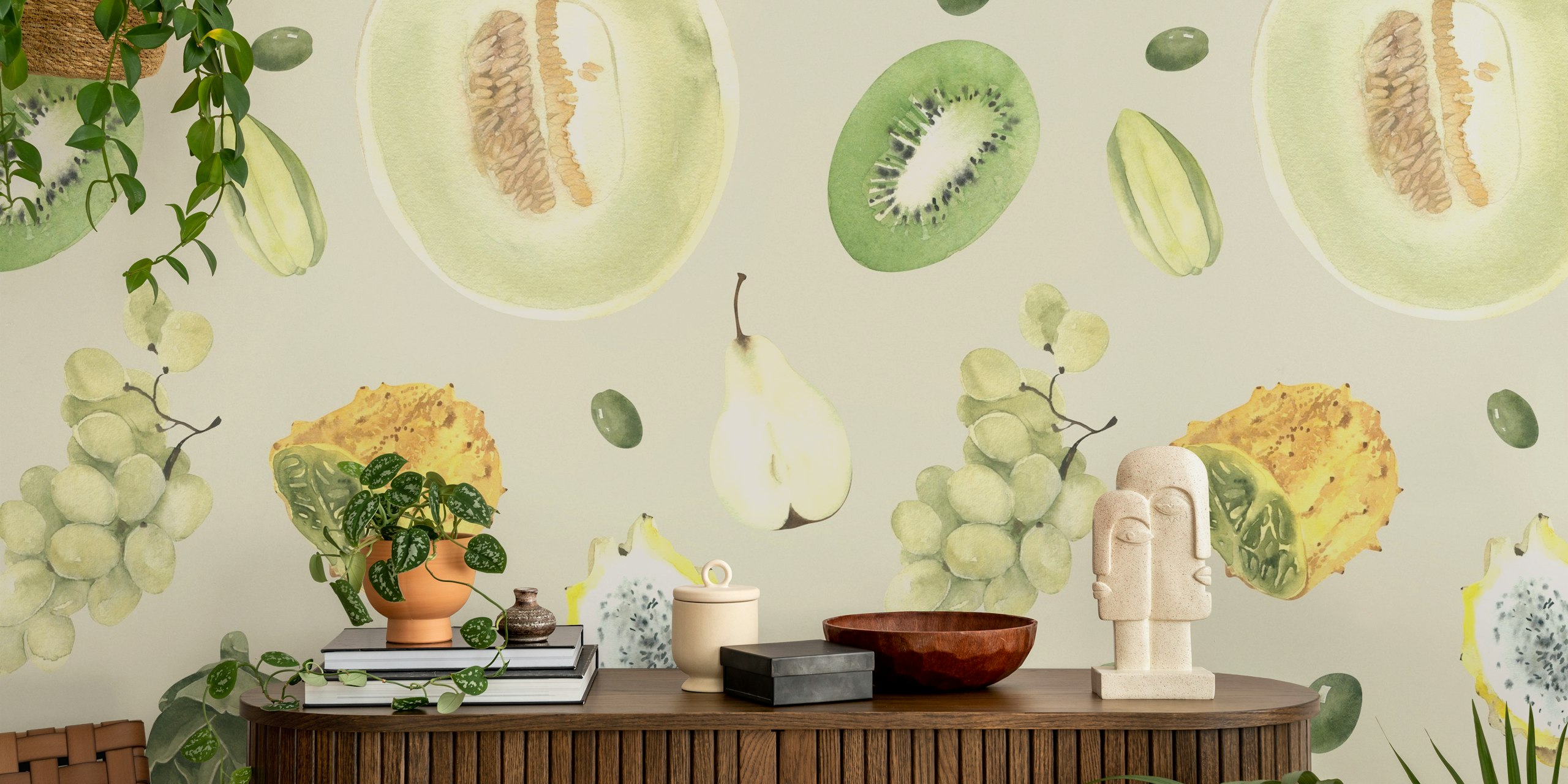 Green fruit mix seamless pattern wallpaper