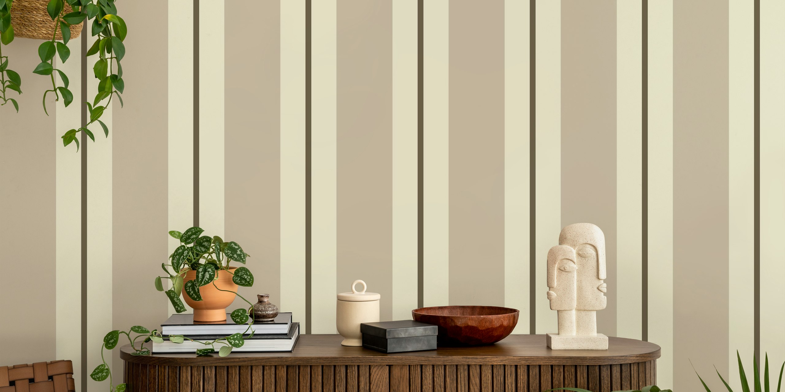 Striped brown and cream wallpaper