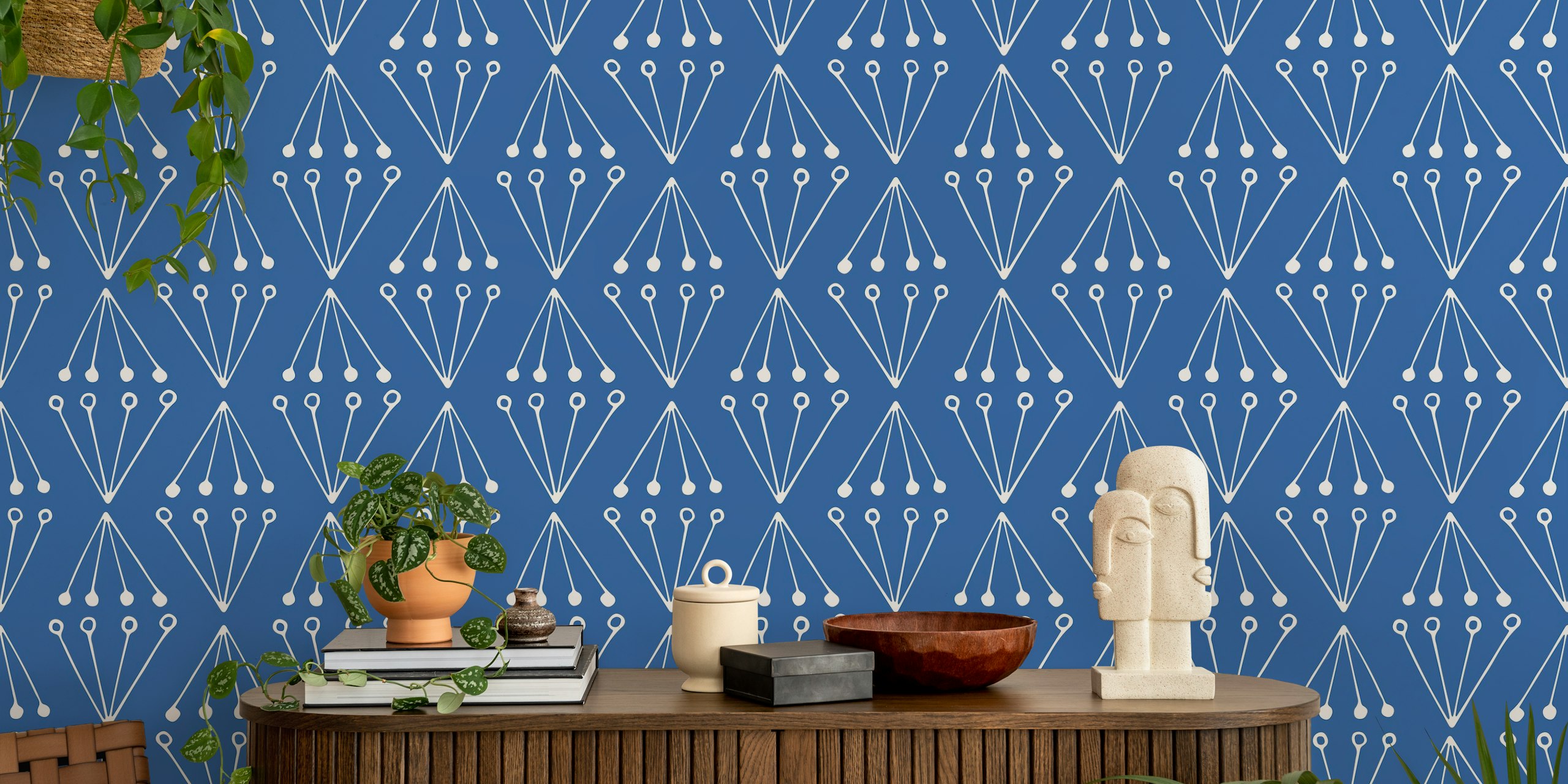 Abstract Modern Geo beige blue tapeta w pokoju