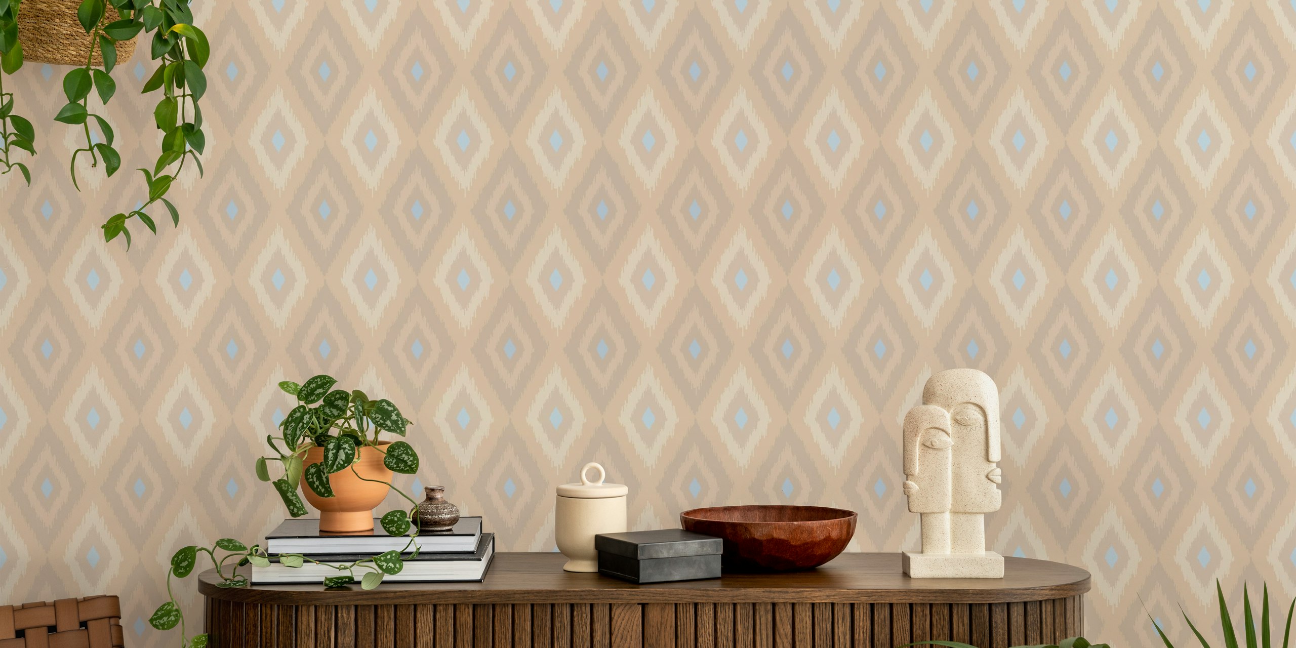 Diamond Ikat Boho Woven Abstract Neutral Sand wallpaper