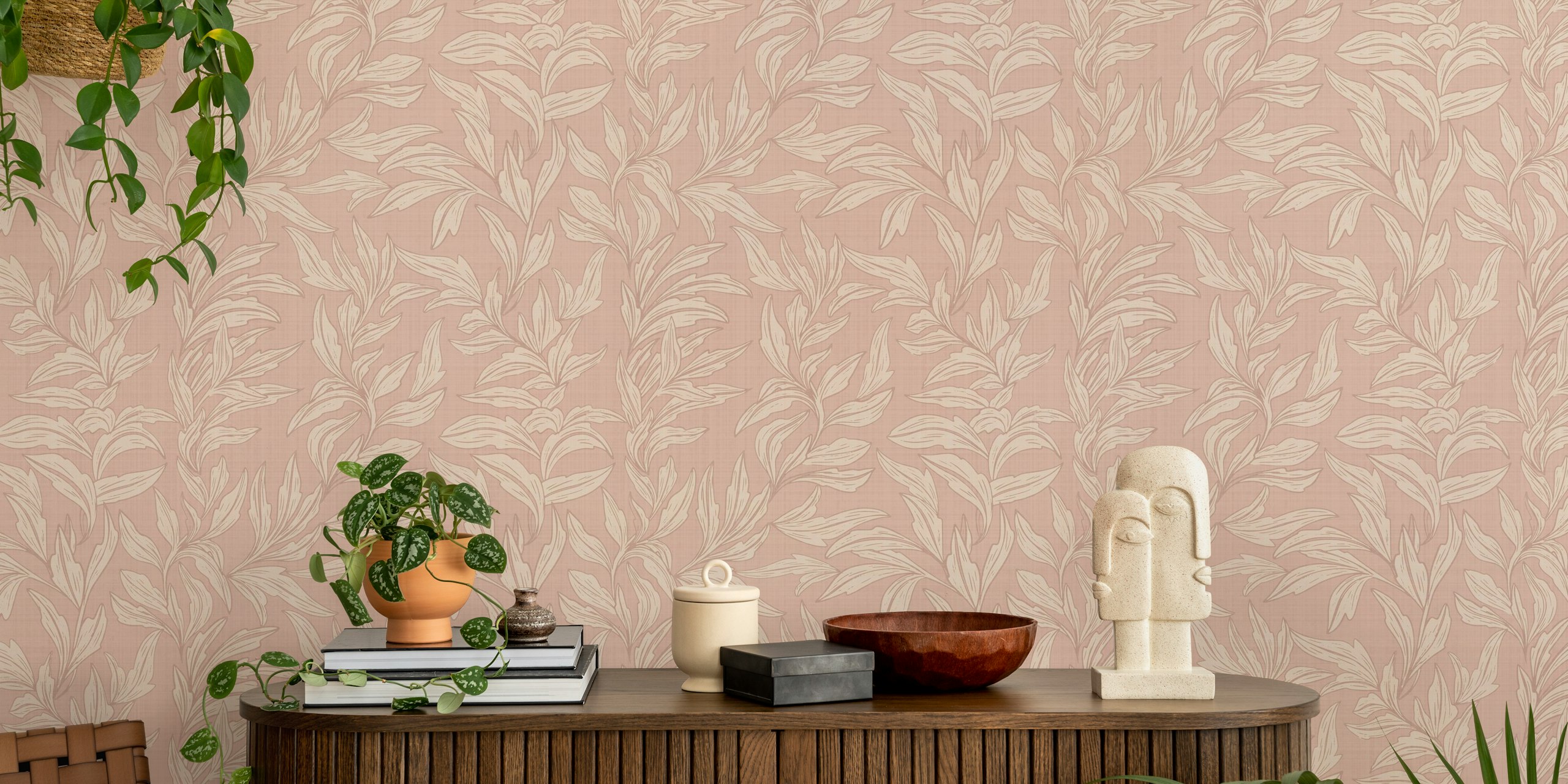 Pastel Leaf Motif tapet i et rum