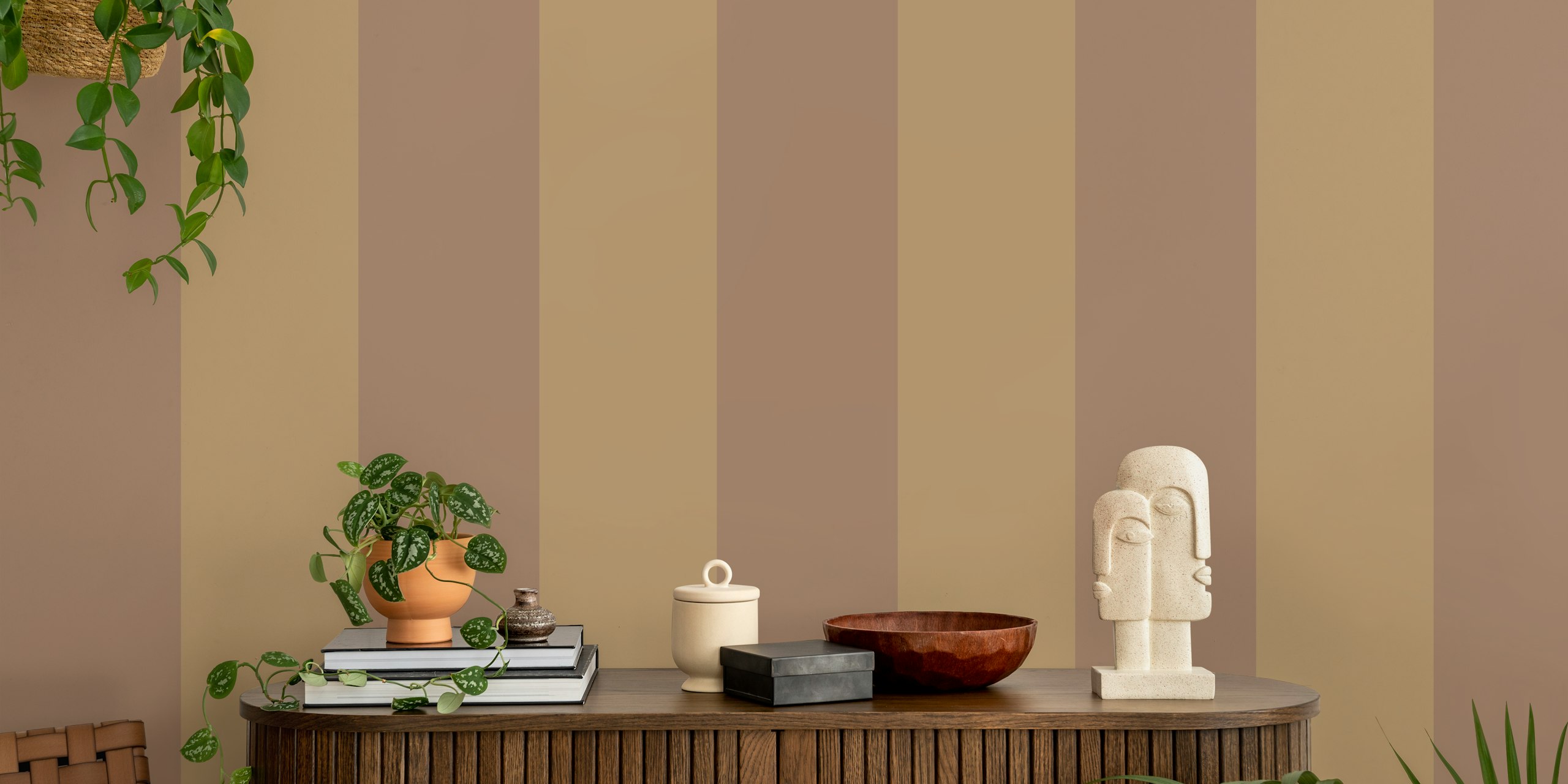 papier peint Coffee Shades Block Stripes dans une pièce