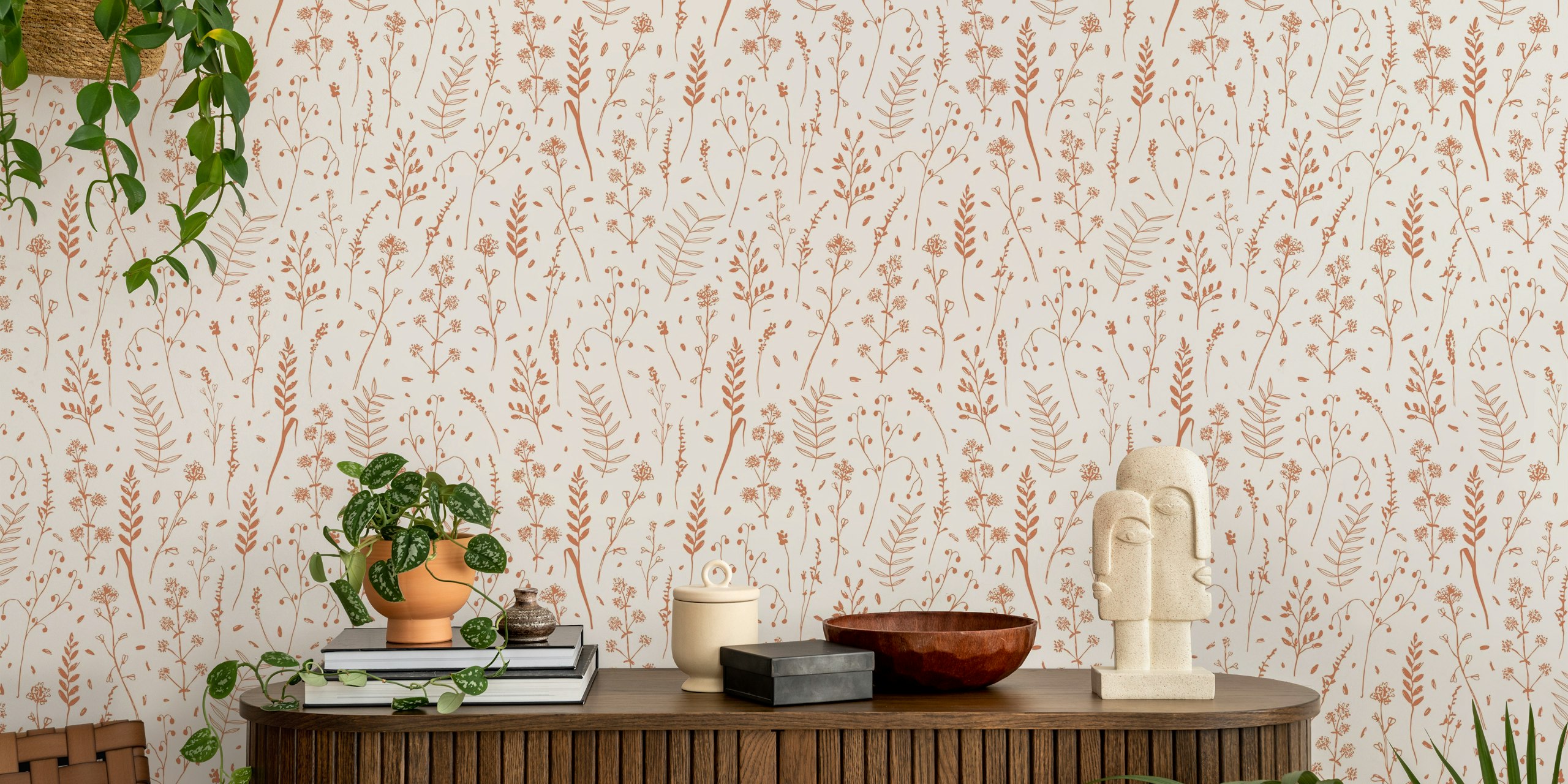 Botanical Charm rose rust tapet i et rom