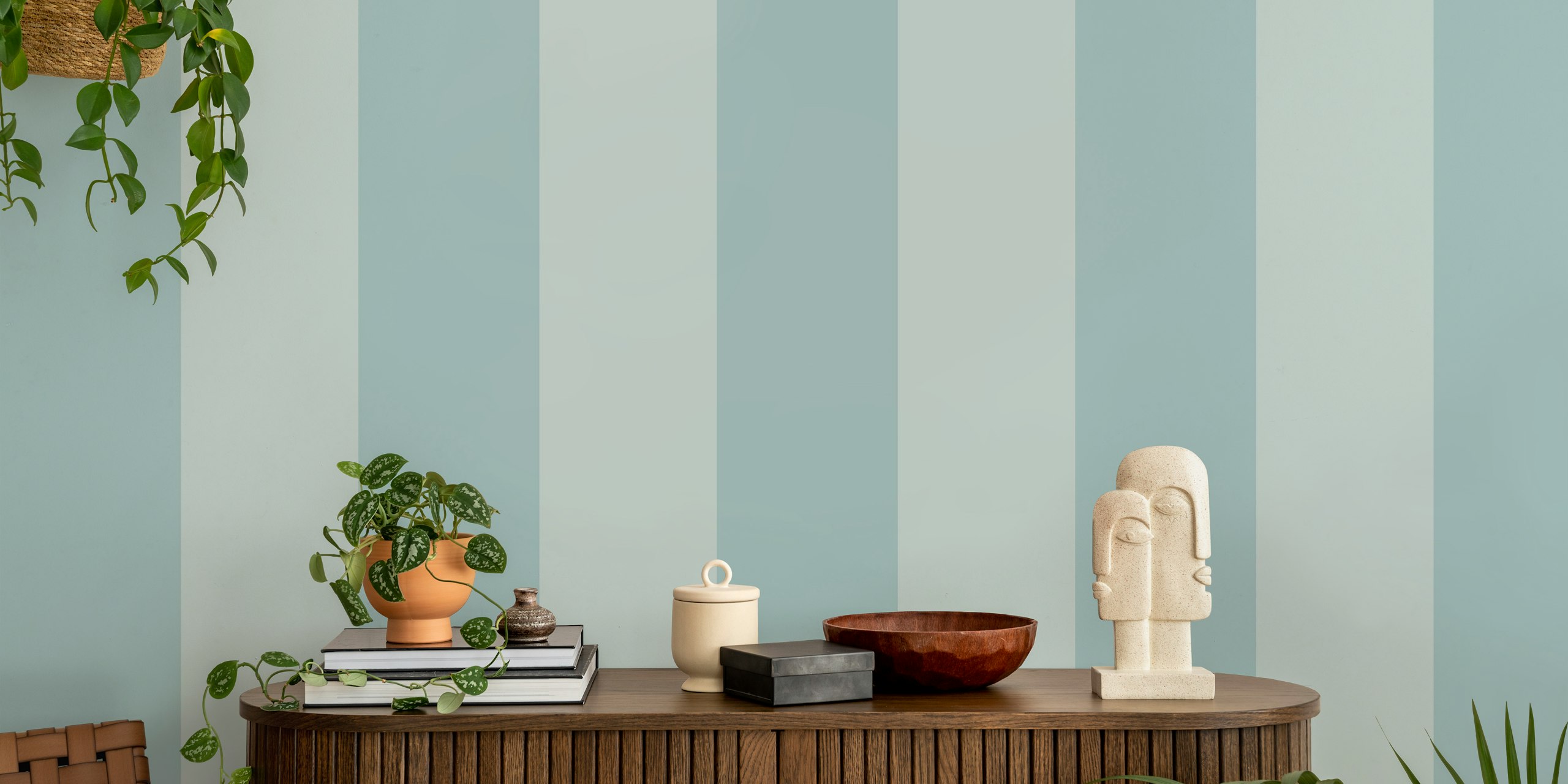 Mint Shades Block Stripes wallpaper in a room