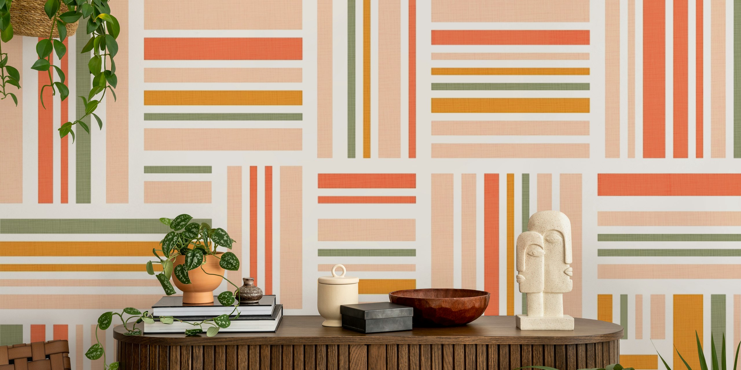 Retro Stripes Harmony Tapetdesign in einem Raum