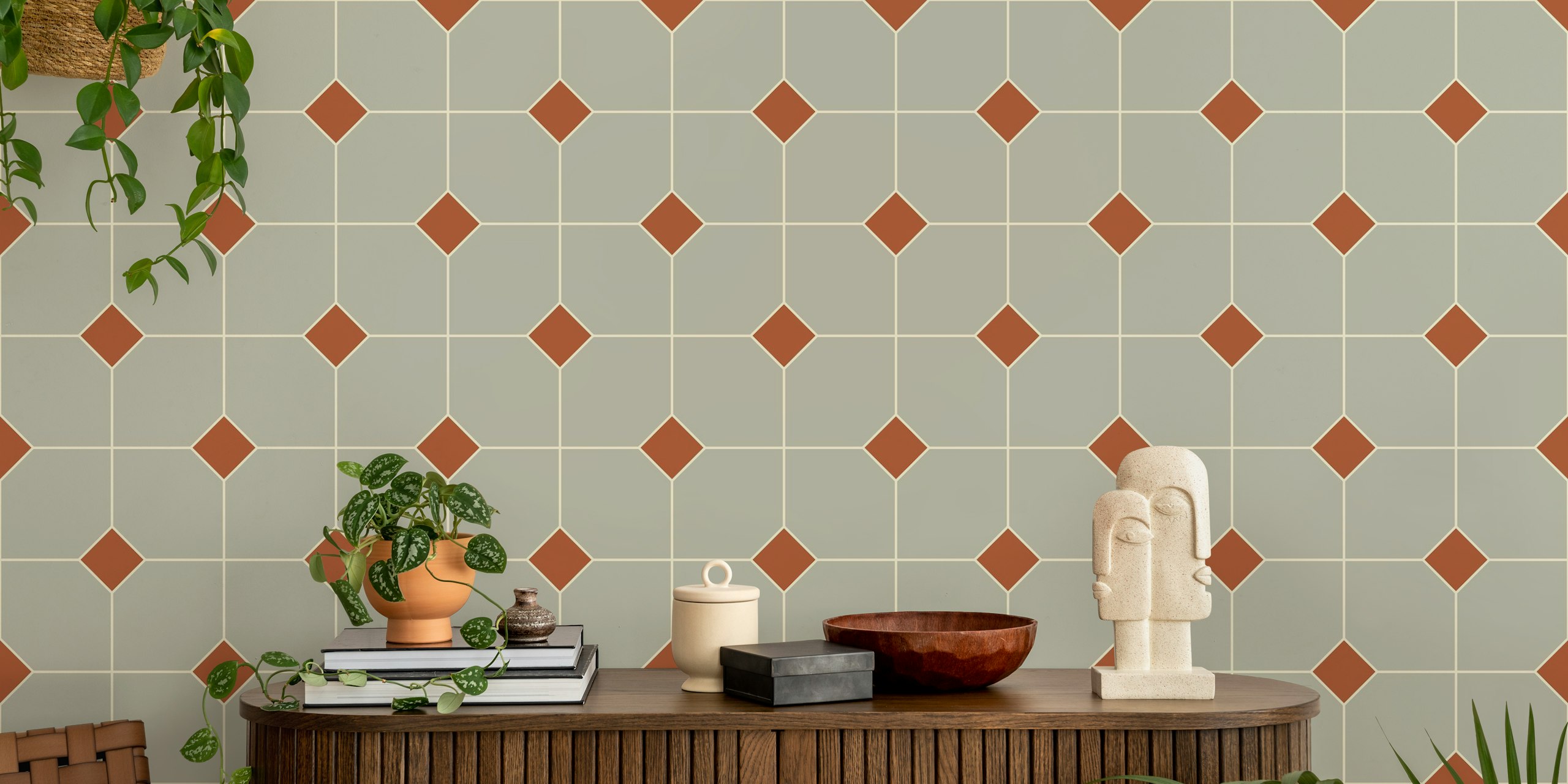 Papel de parede de pontos geométricos cinza e terracota