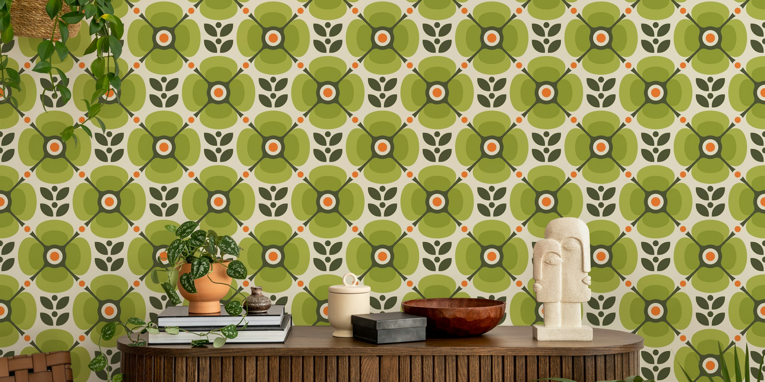 Vintage Retro Bold Botanical Charm in Green huoneessa