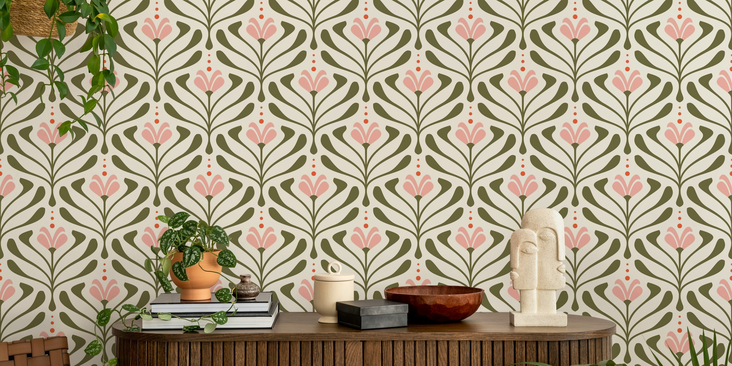 Vintage Retro Bloom Flourish wallpaper in a room