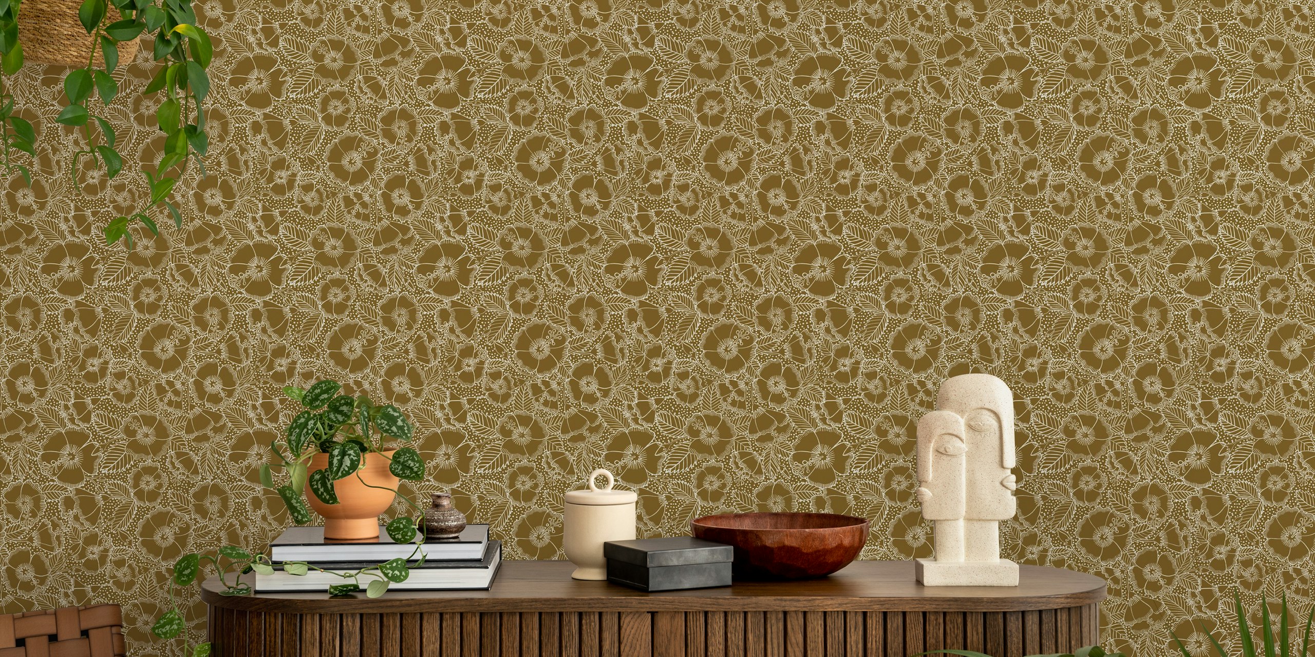 Urokliwa Charming hibiscus garden wallpaper w pokoju