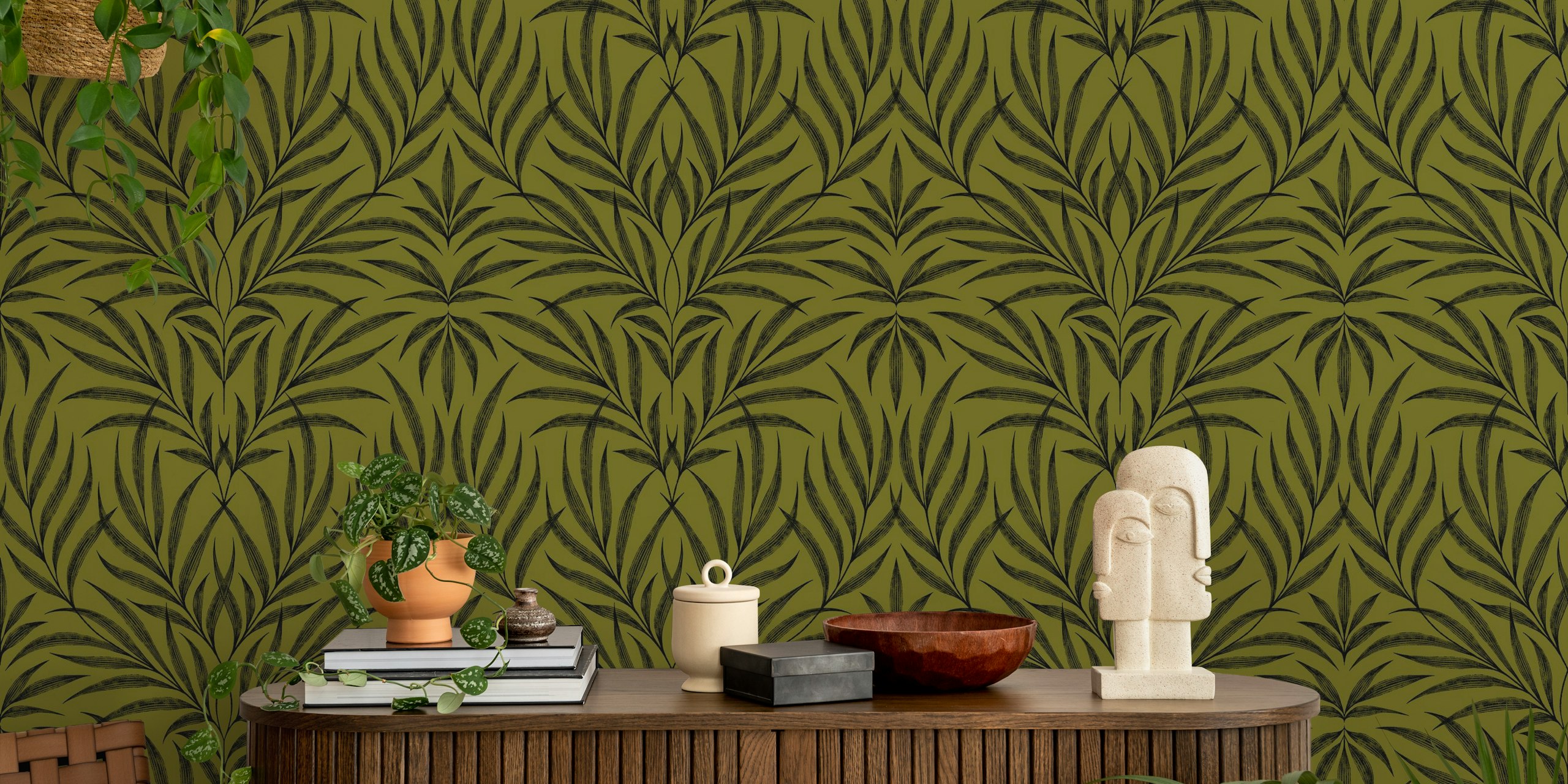 Vintage Luxe Palms green wallpaper design
