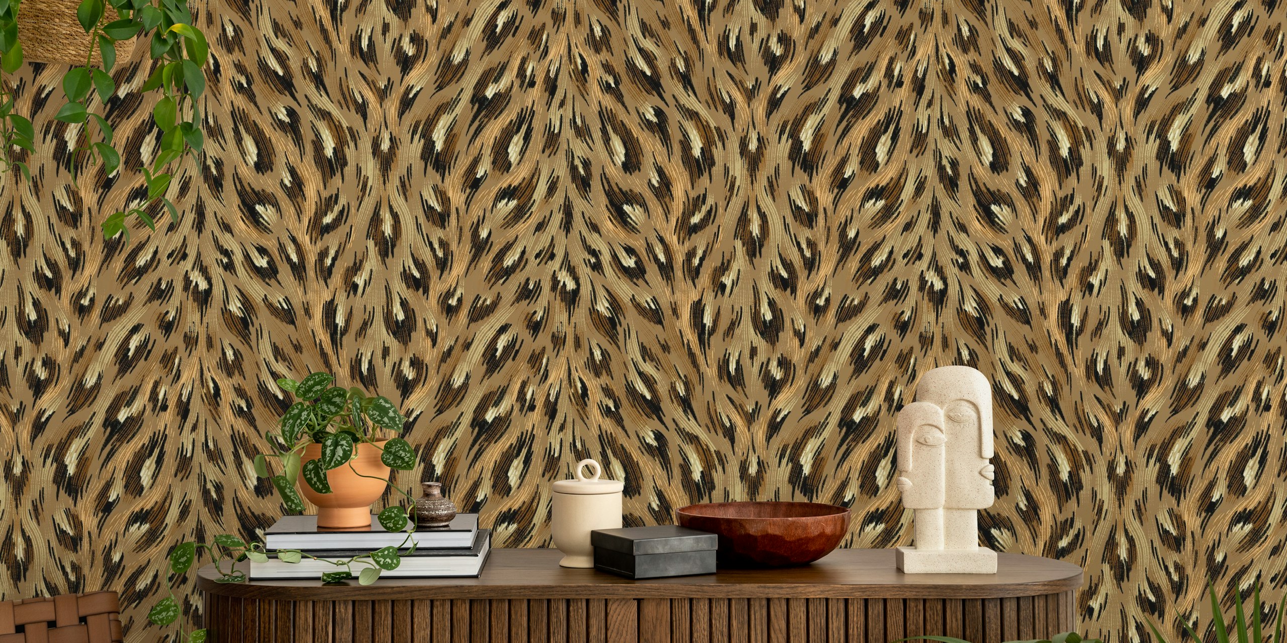 Leopard print pattern in natural brown and tan wallpaper