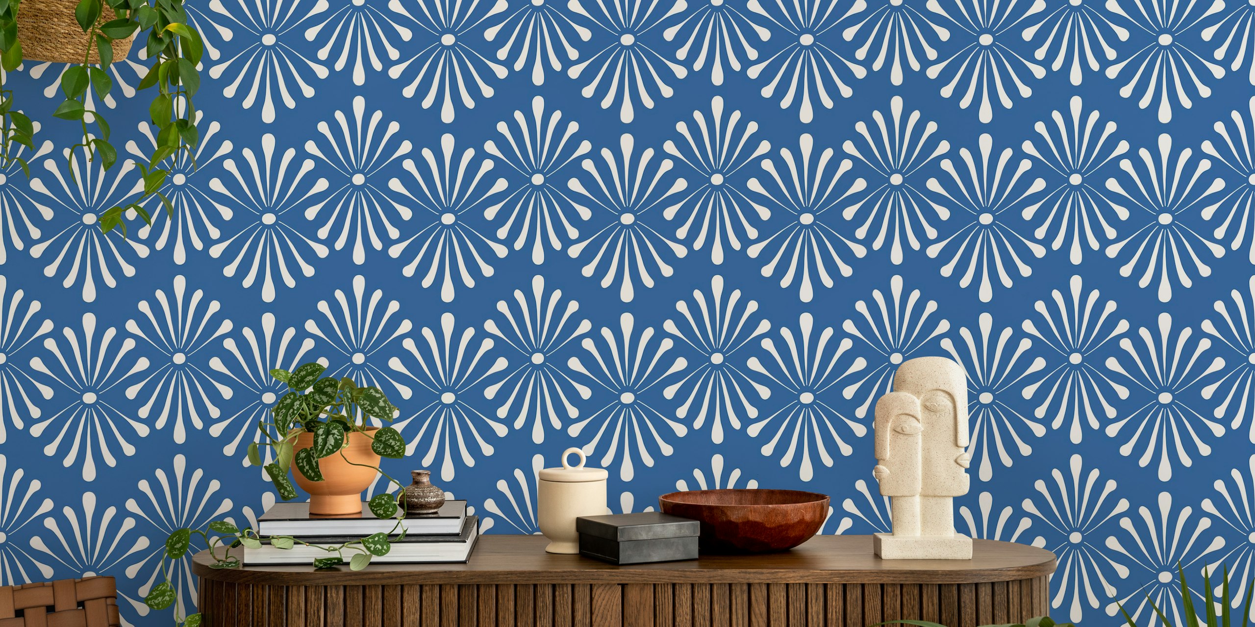 Abstract Floral Blue tapetdesign til rum