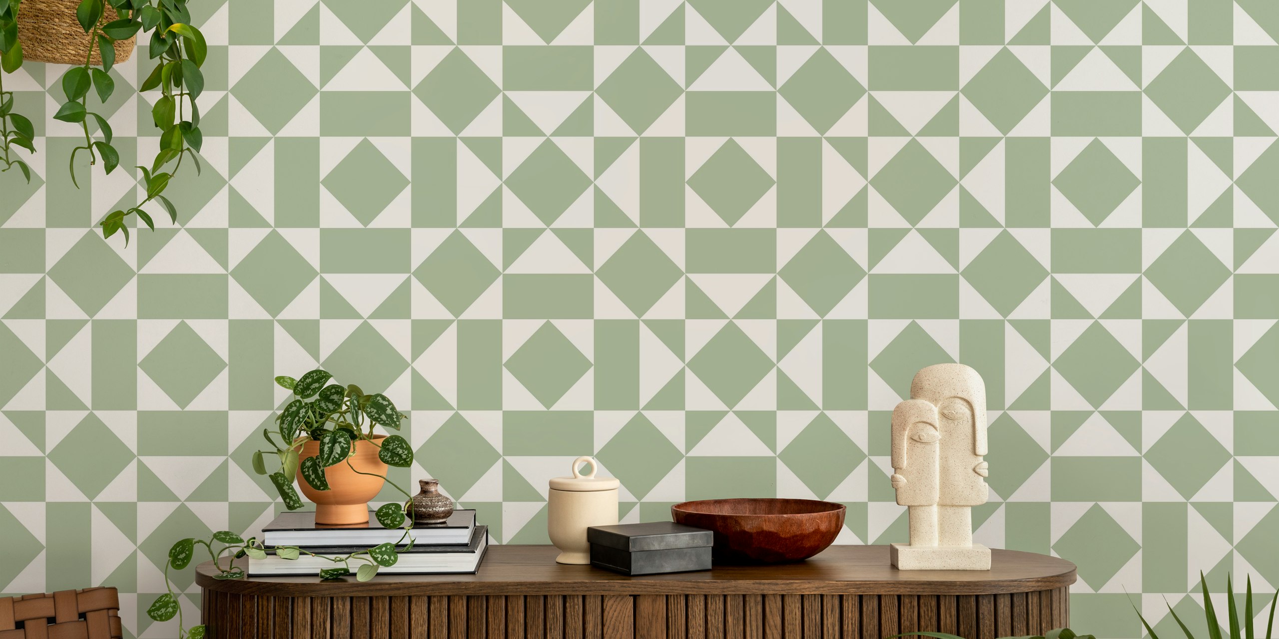 Sage Green Diamond tapetti huoneessa